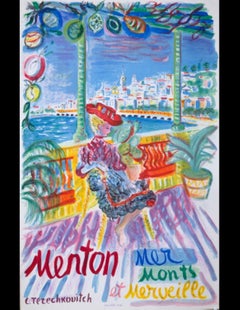 Mentone di Constantin  1960 POSTER DI VIAGGIO francese d'epoca di Terechkovitch