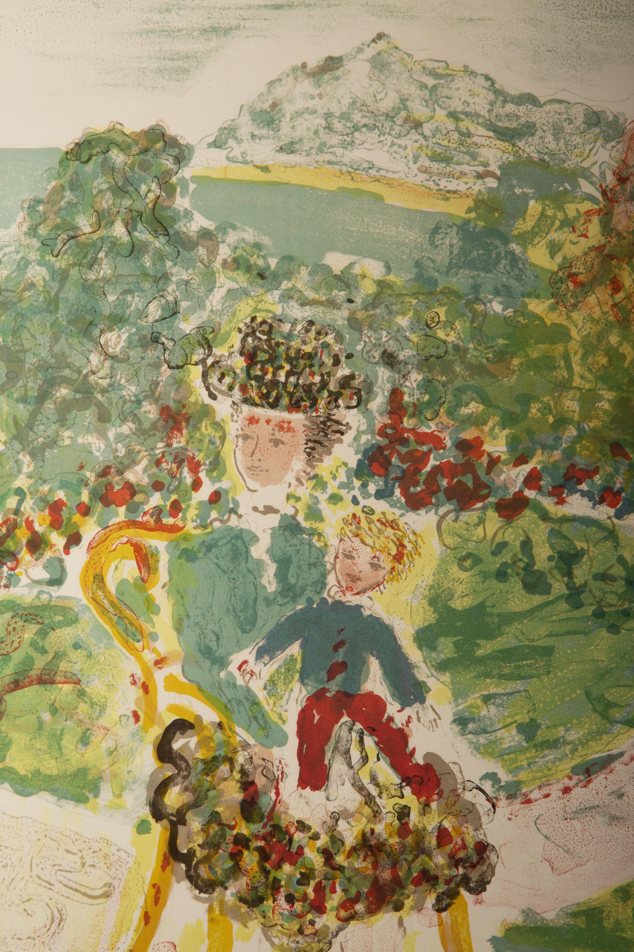 Mother and Child, Impressionist Lithograph by Constantin Terechkovitch For Sale 1