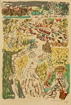 People in a Landscape - Original Lithograph by C. Terechkovitch