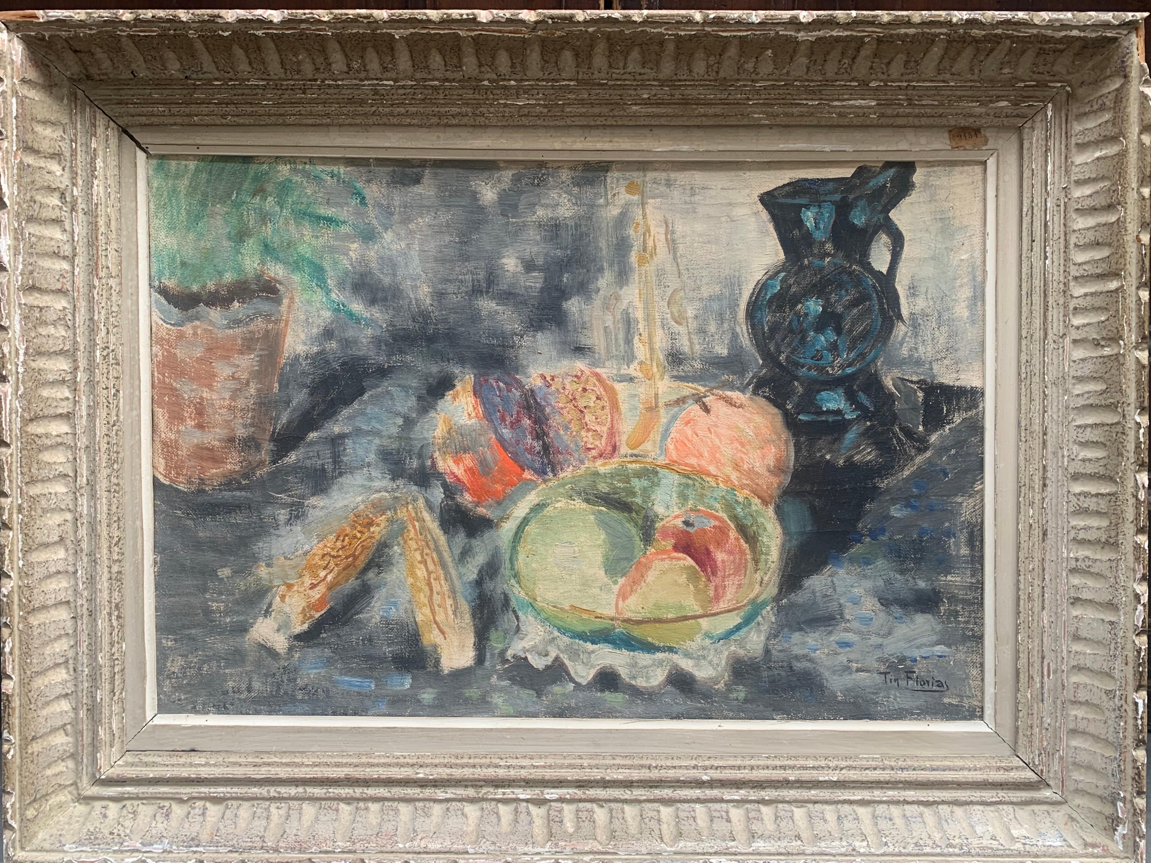 Constantin (Tin) Florias Still-Life Painting - Post Impressionist Still-Life. Circa 1920. With labels from Paris exhibitions.