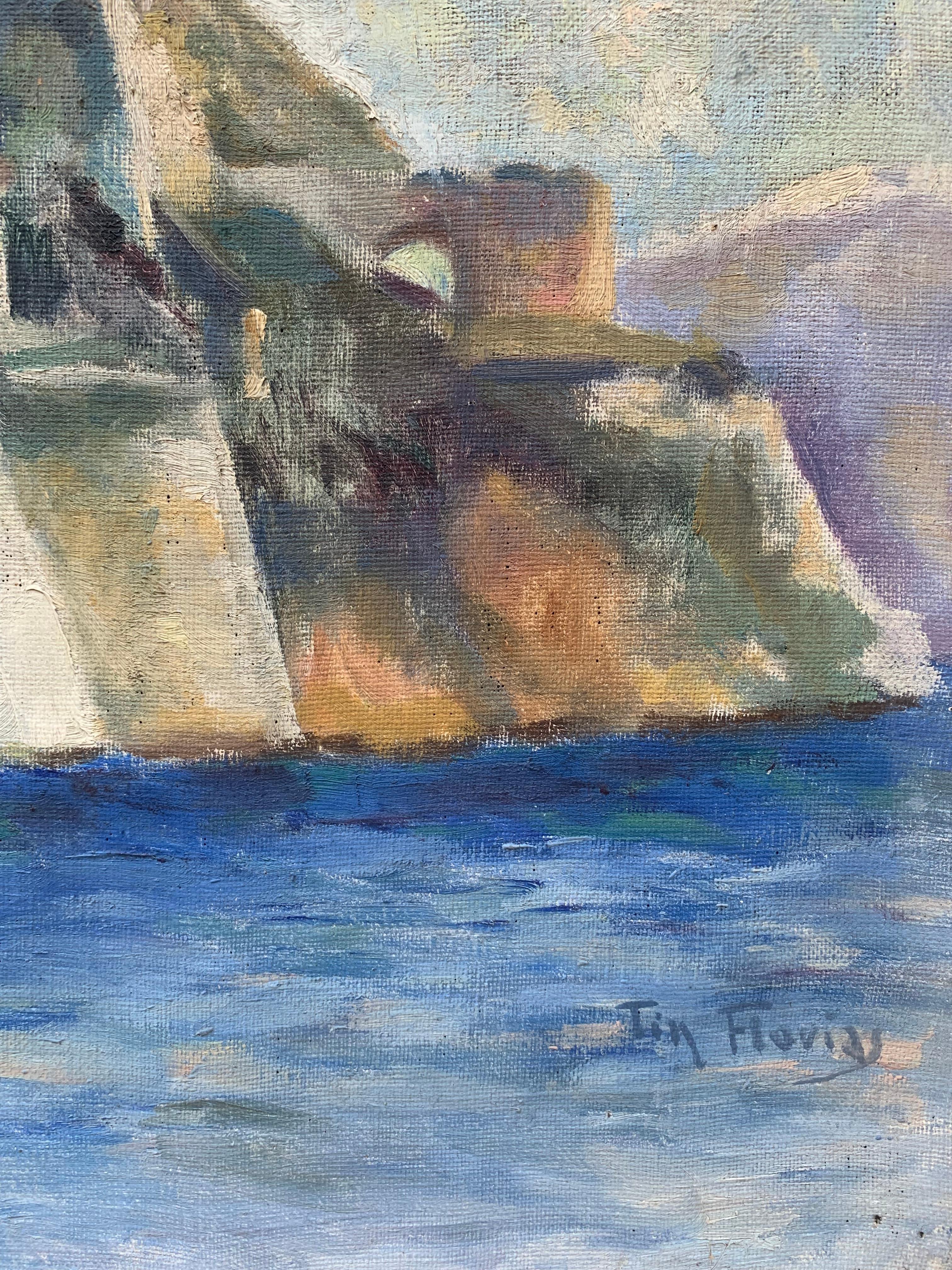 Venetian Fortress On The Greek Island Of Corfu. Signed Tin Florias  - Realist Painting by Constantin (Tin) Florias