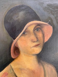 1920s Portrait of Lady with Dog with label from exibition in Paris in 1924.