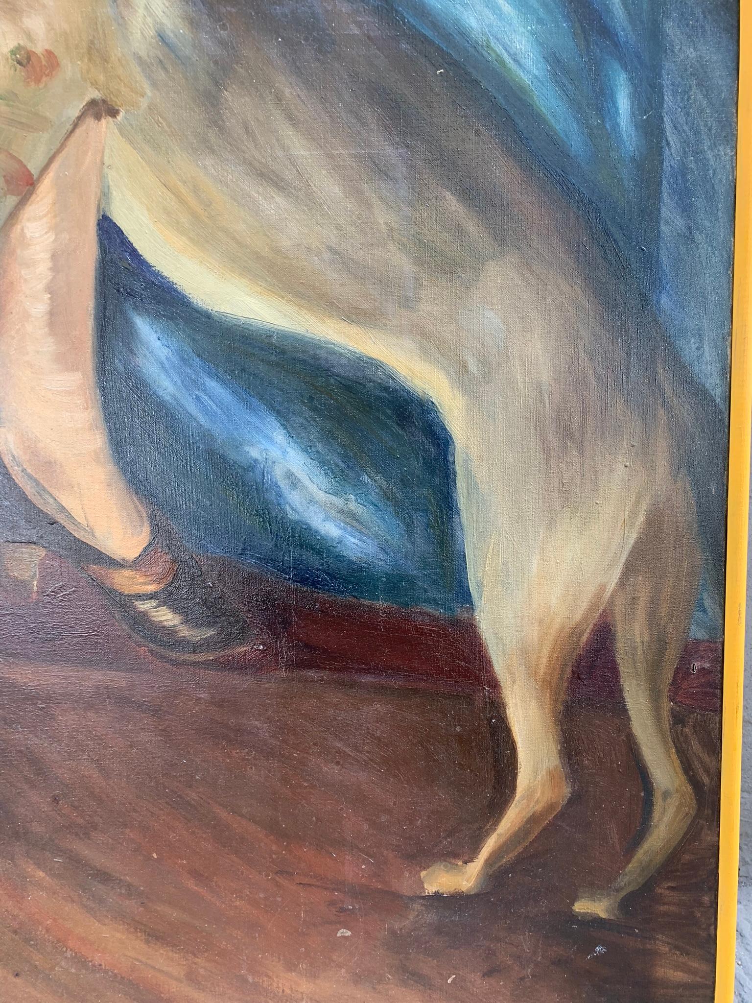 1920s Portrait of Lady with Dog with label from exibition in Paris in 1924.  - Art Deco Painting by Constantin (Tin) Florias 