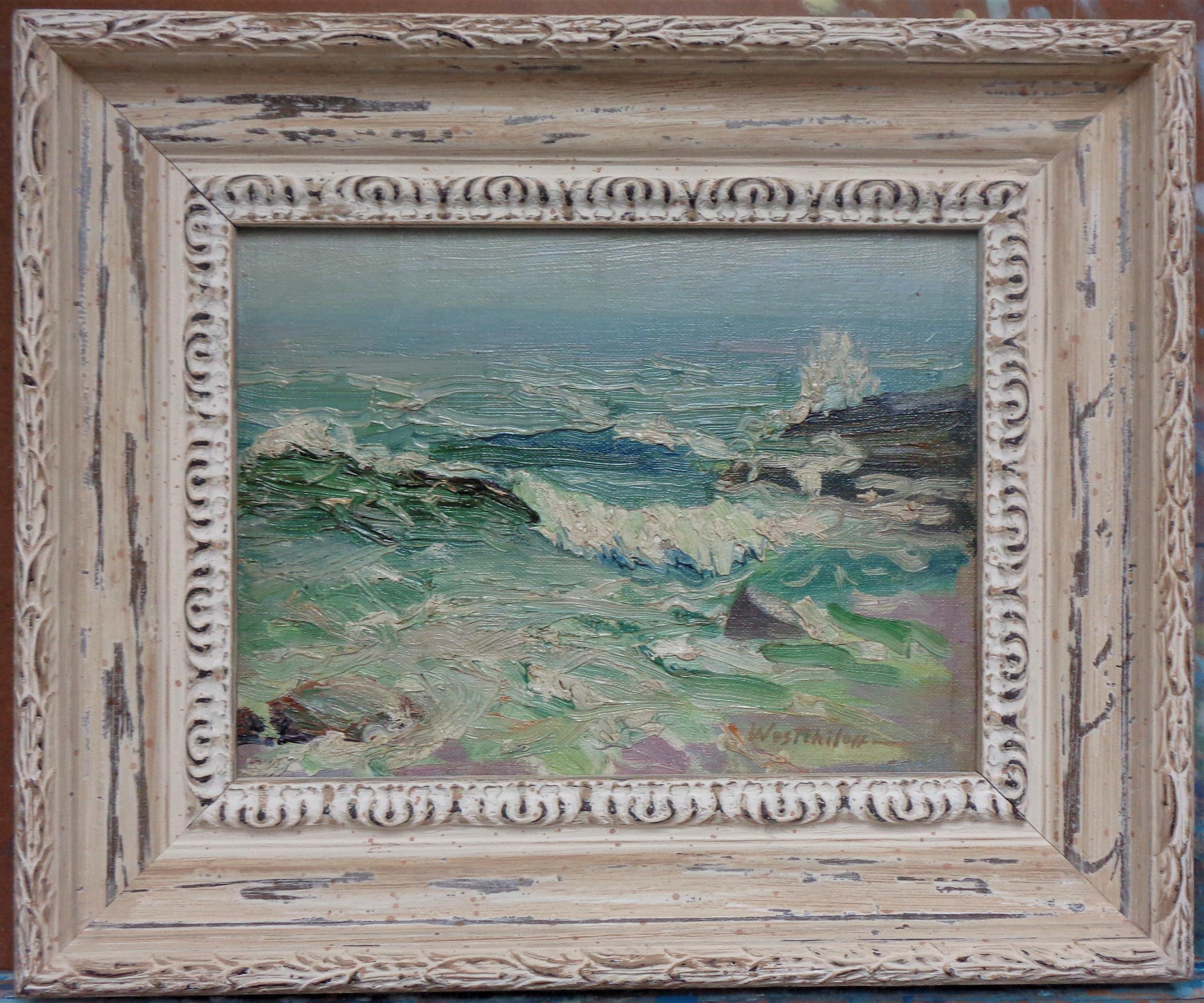 Constantine A Westchiloff Landscape Painting - Russian American Impressionist Constantine  Westchiloff Seascape Oil Painting