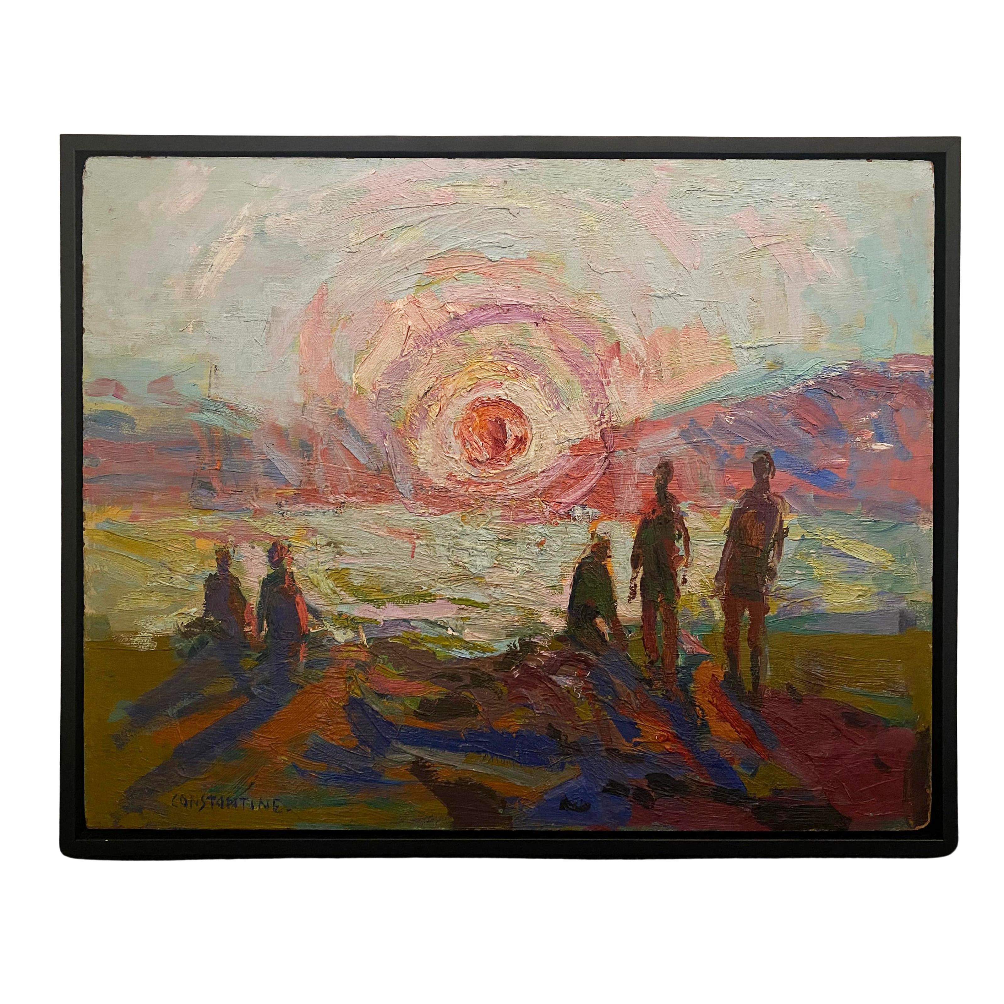 Constantine Cherkas Figurative Painting - "Sunset" Acrylic Impressionist Painting on Panel by Constantine Czerkas