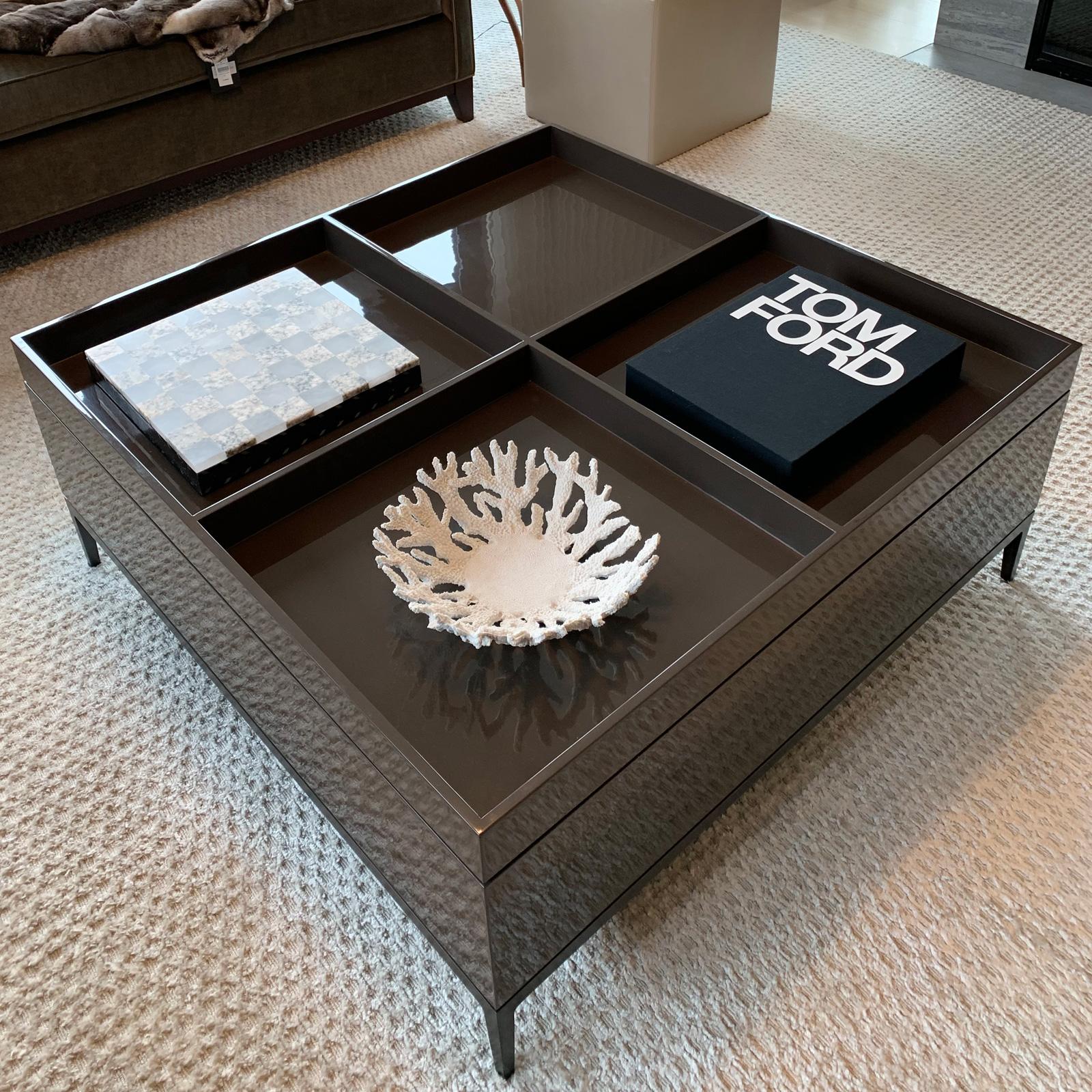 Modern Constantine Coffee Table with Lacquer Top and Bronze Base, by Mark Zeff For Sale