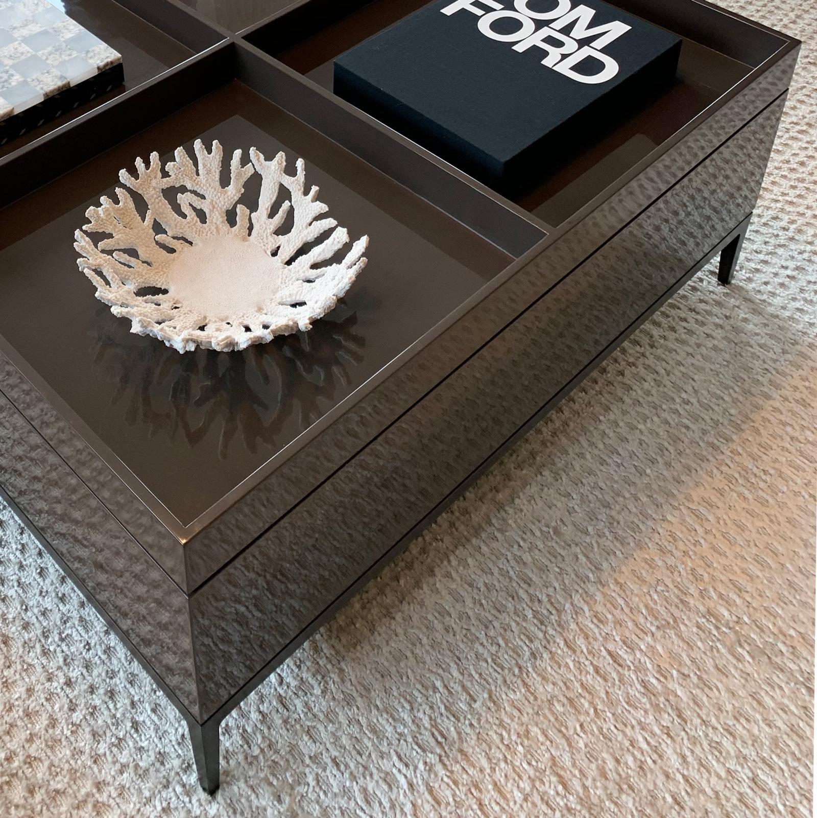 American Constantine Coffee Table with Lacquer Top and Bronze Base, by Mark Zeff For Sale