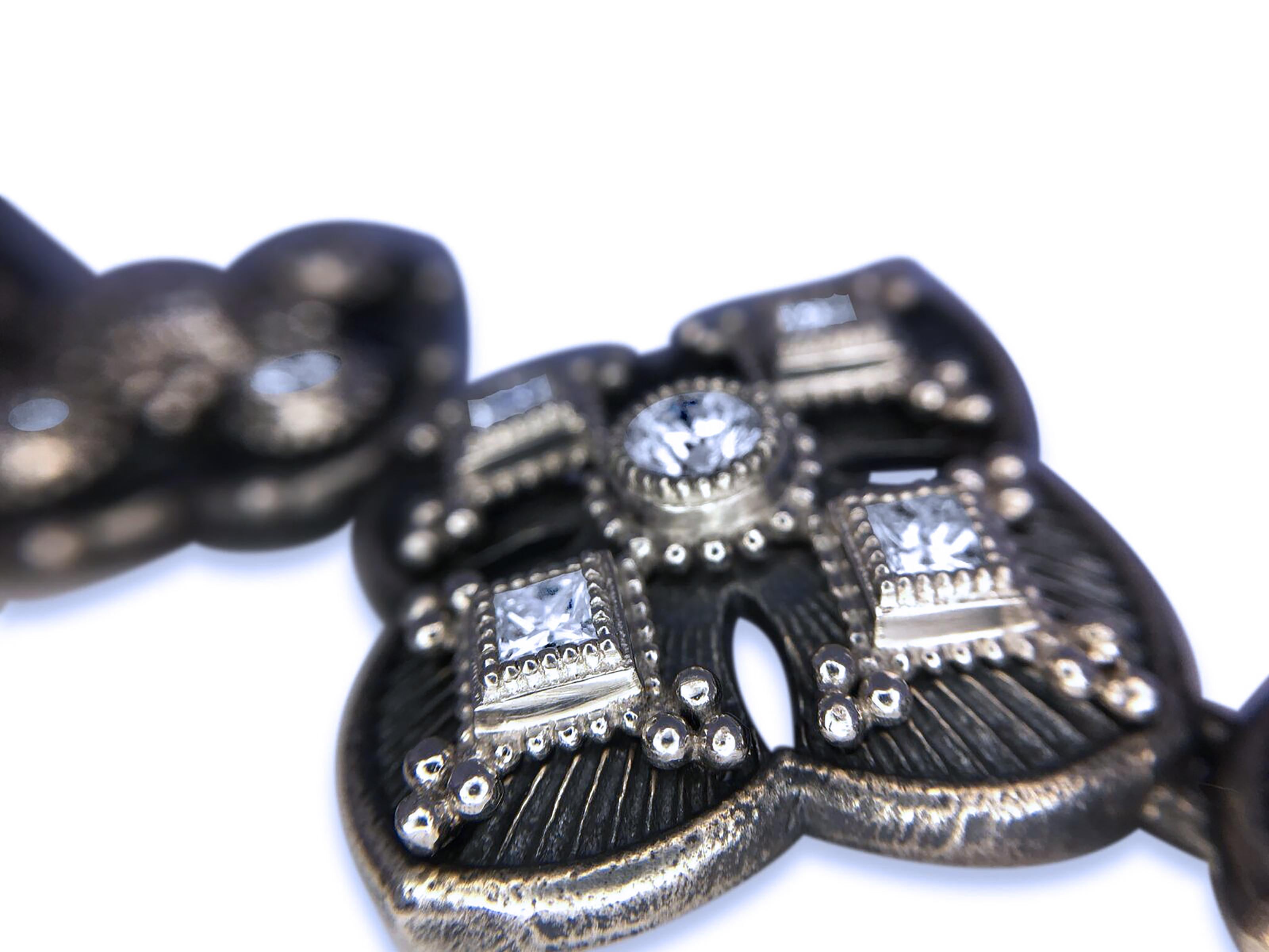 Contemporary Constantine Diamond, Platinum, and Black Sterling Silver Link Bracelet For Sale