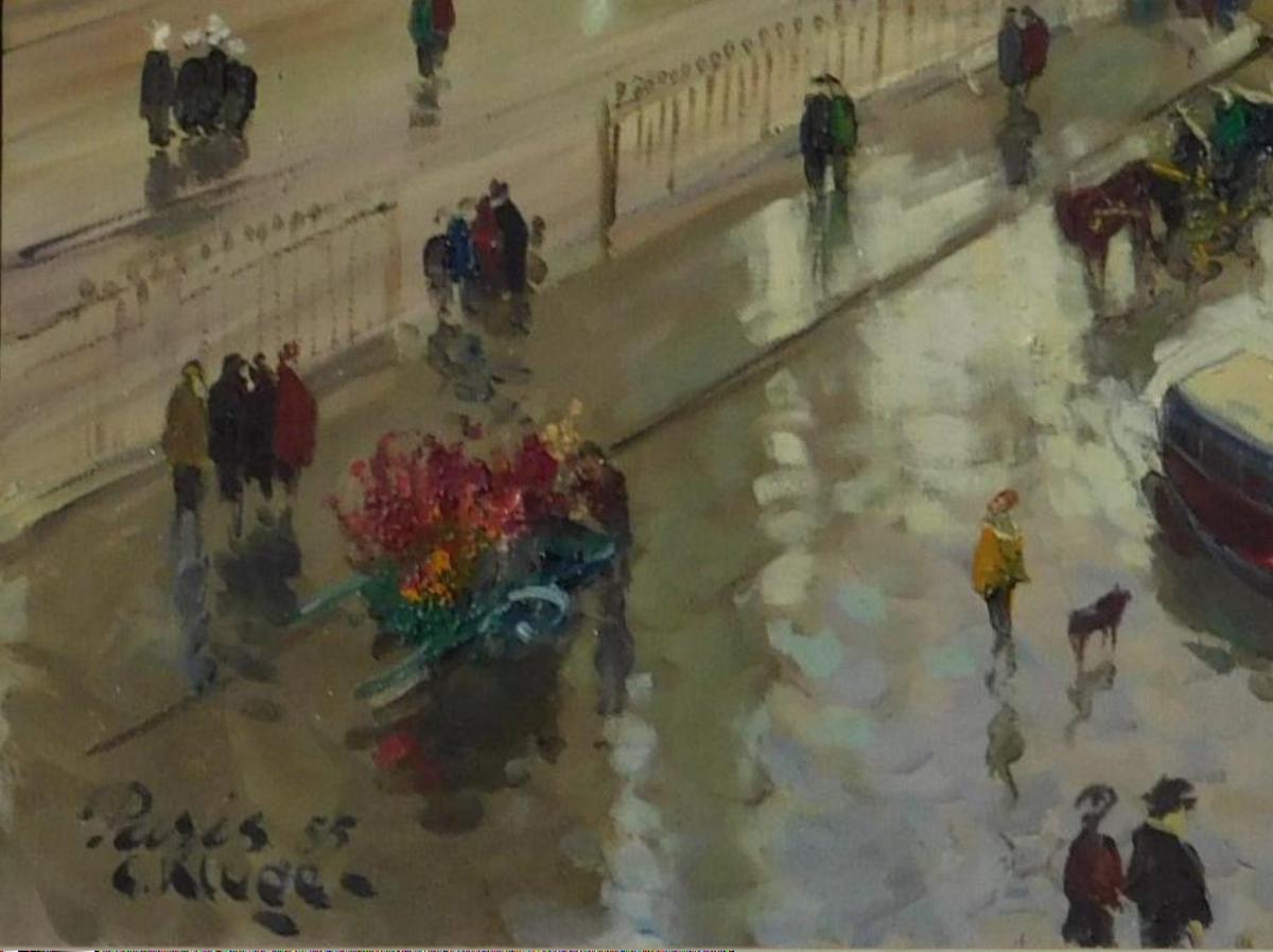 French Constantine Kluge Oil on Canvas, Paris City Scene, 1955 For Sale