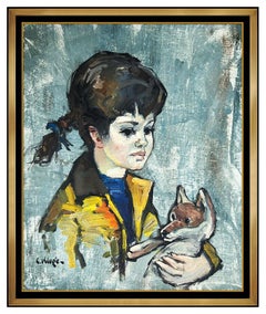 Vintage Constantin Kluge Original Oil Painting On Canvas Signed Child Portrait Artwork