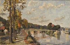 Constantine Kluge, "Les Ecluses de Bougival" Oil on Canvas 24 x 36