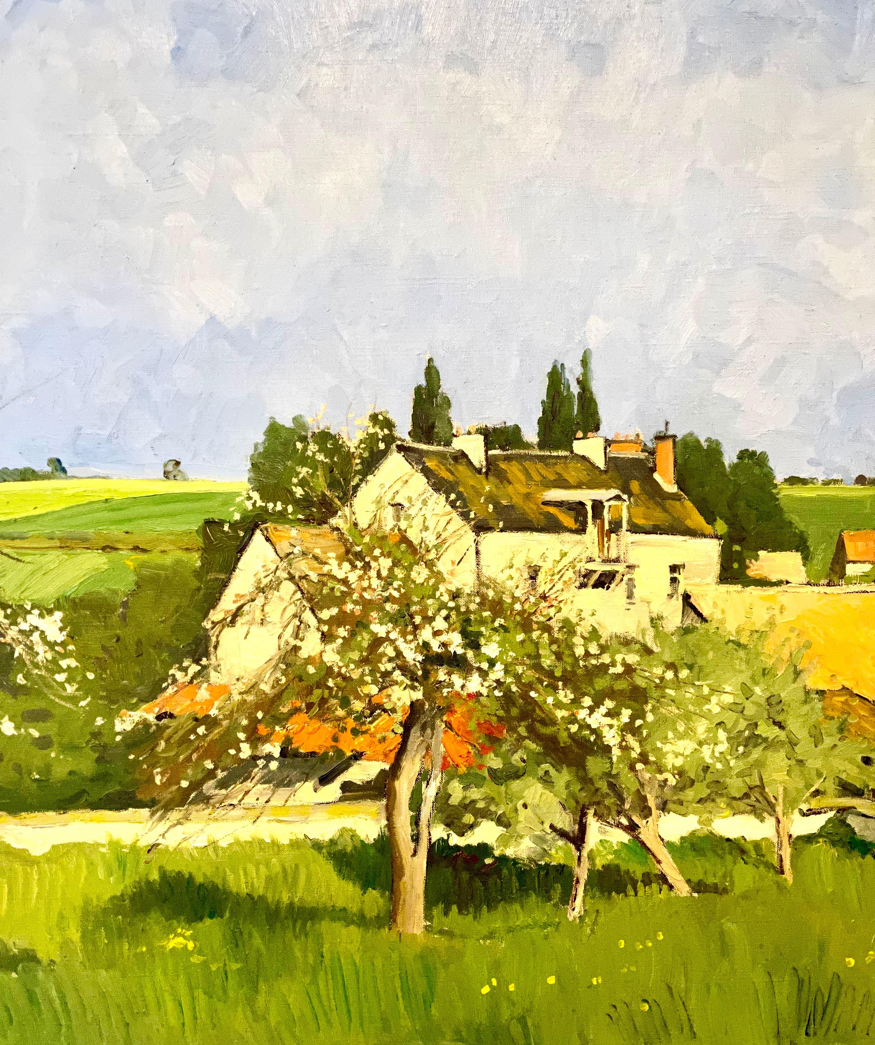 Gran cuadro al óleo fauvista modernista Constantin Kluge Florece la campiña francesa en venta 2