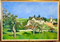 Grande peinture à l'huile fauviste moderniste de Constantin Kluge représentant des fleurs de campagne françaises