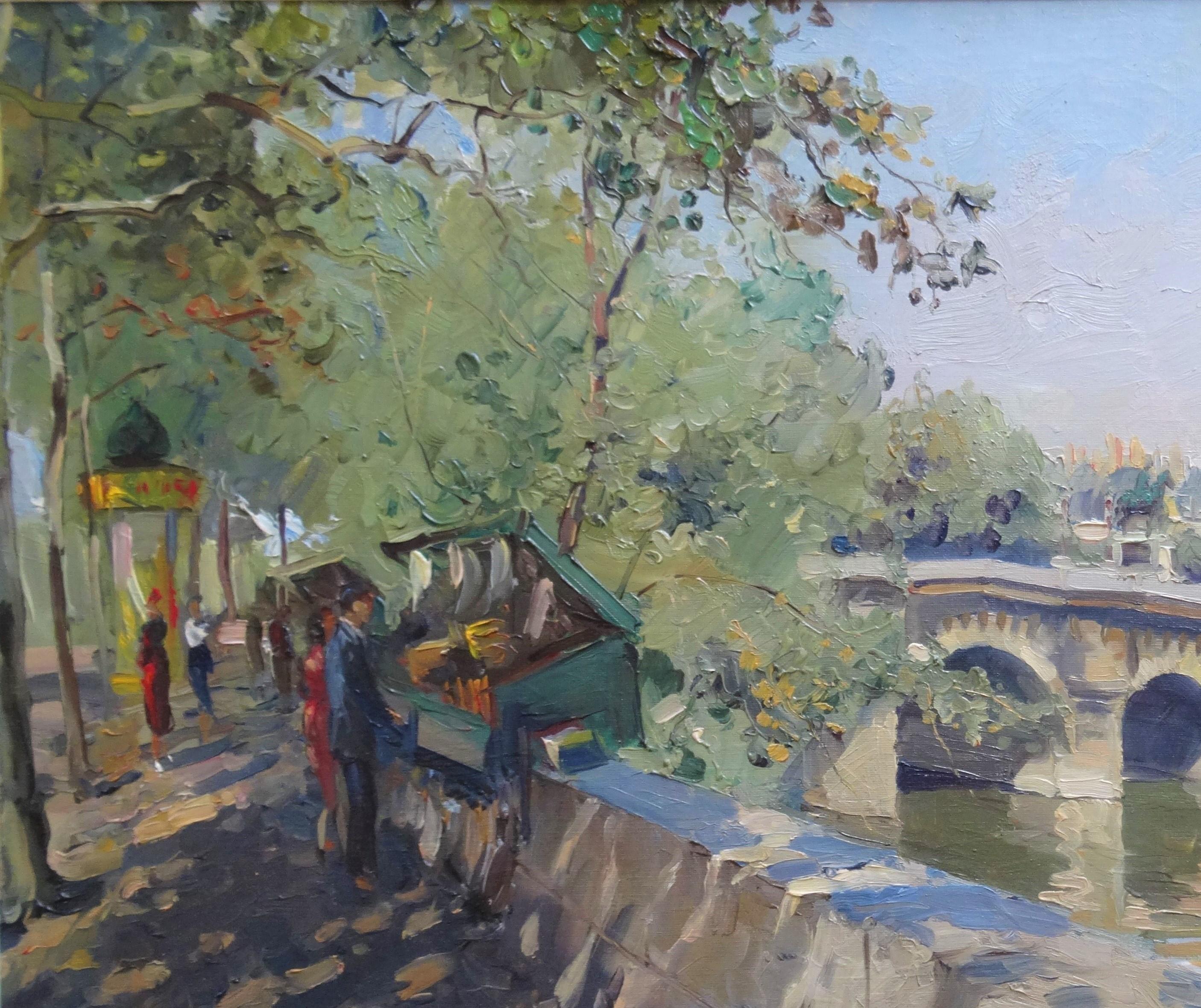 On the bank of Seine, 1940. Oil on canvas,  54, 5 x 73 cm - Painting by Constantine Kluge