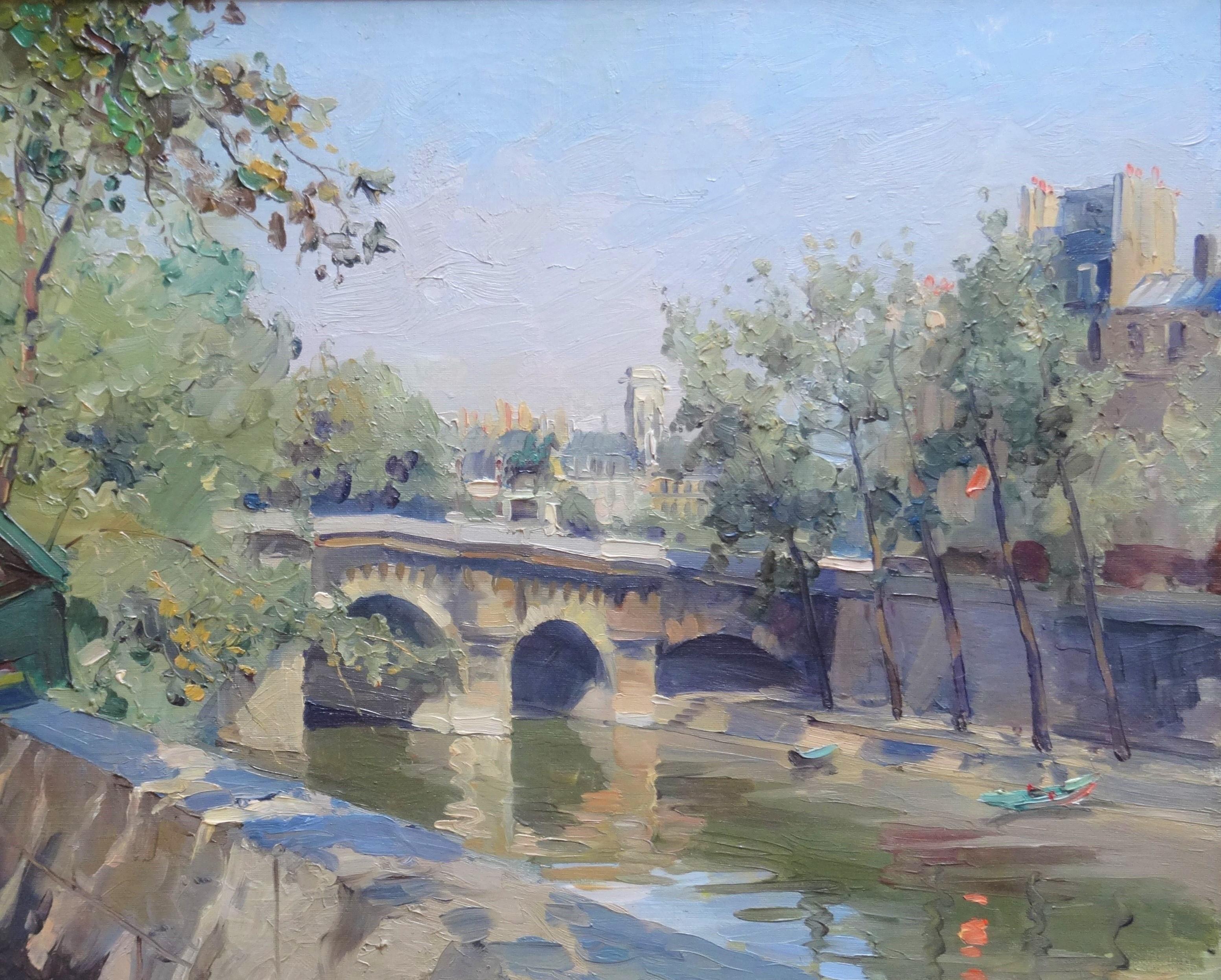Sur la rive de la Seine, 1940. Huile sur toile,  54, 5 x 73 cm - Impressionnisme Painting par Constantine Kluge