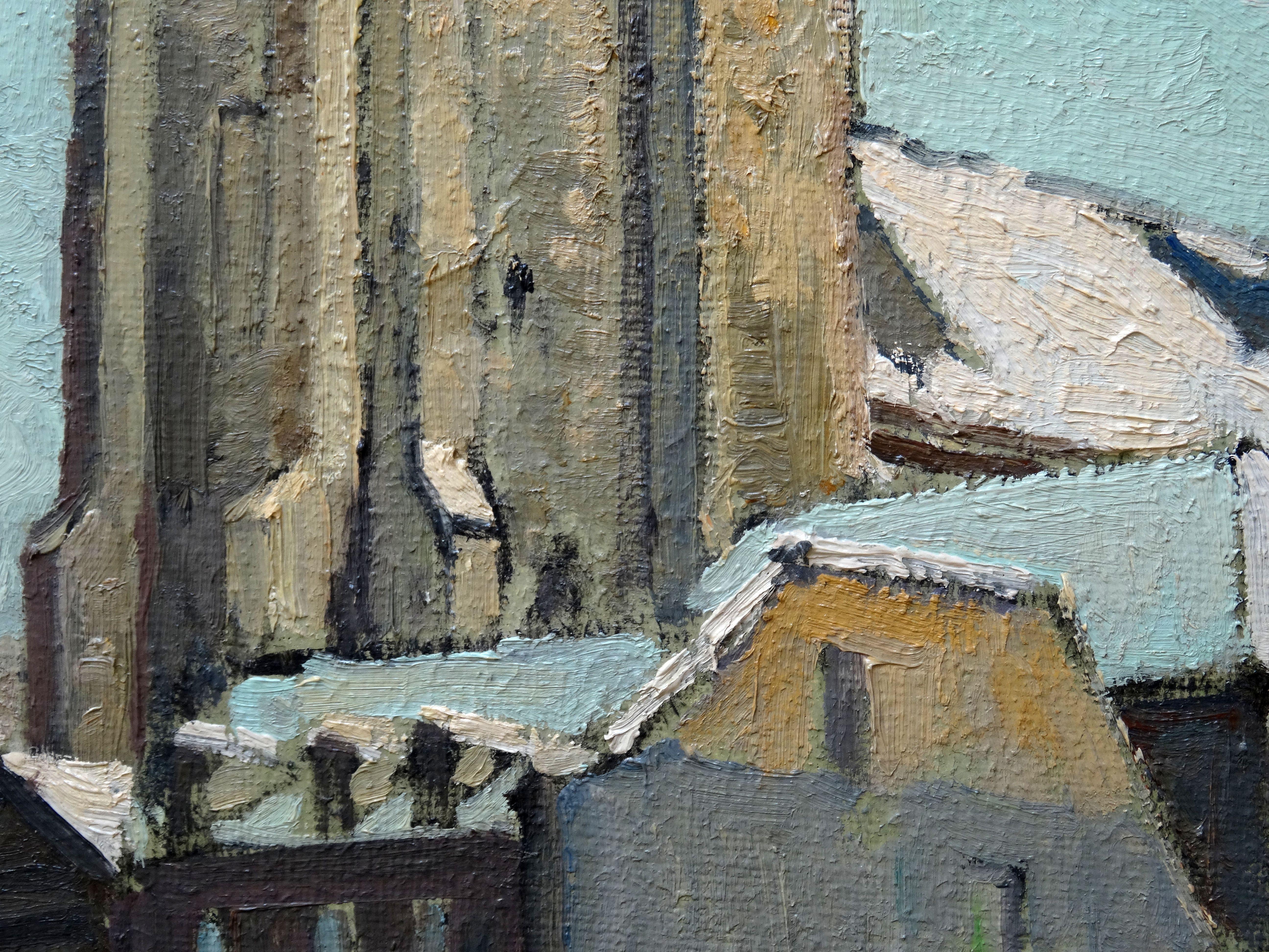 Saint Germain-des-Prés bajo la nieve. Óleo sobre lienzo, 60x92 cm - Painting Impresionista de Constantine Kluge