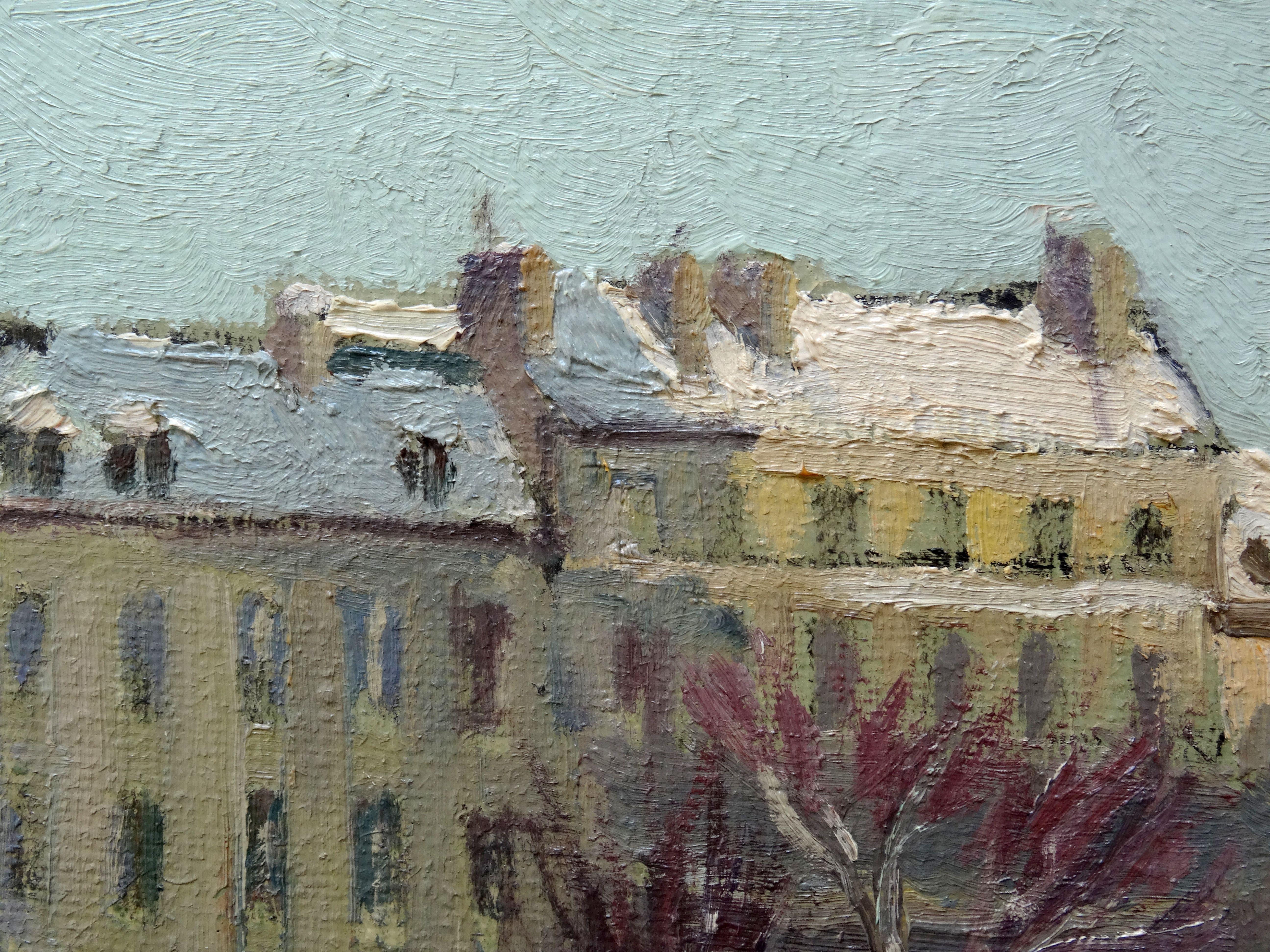 Saint Germain-des-Prés bajo la nieve. Óleo sobre lienzo, 60x92 cm en venta 1