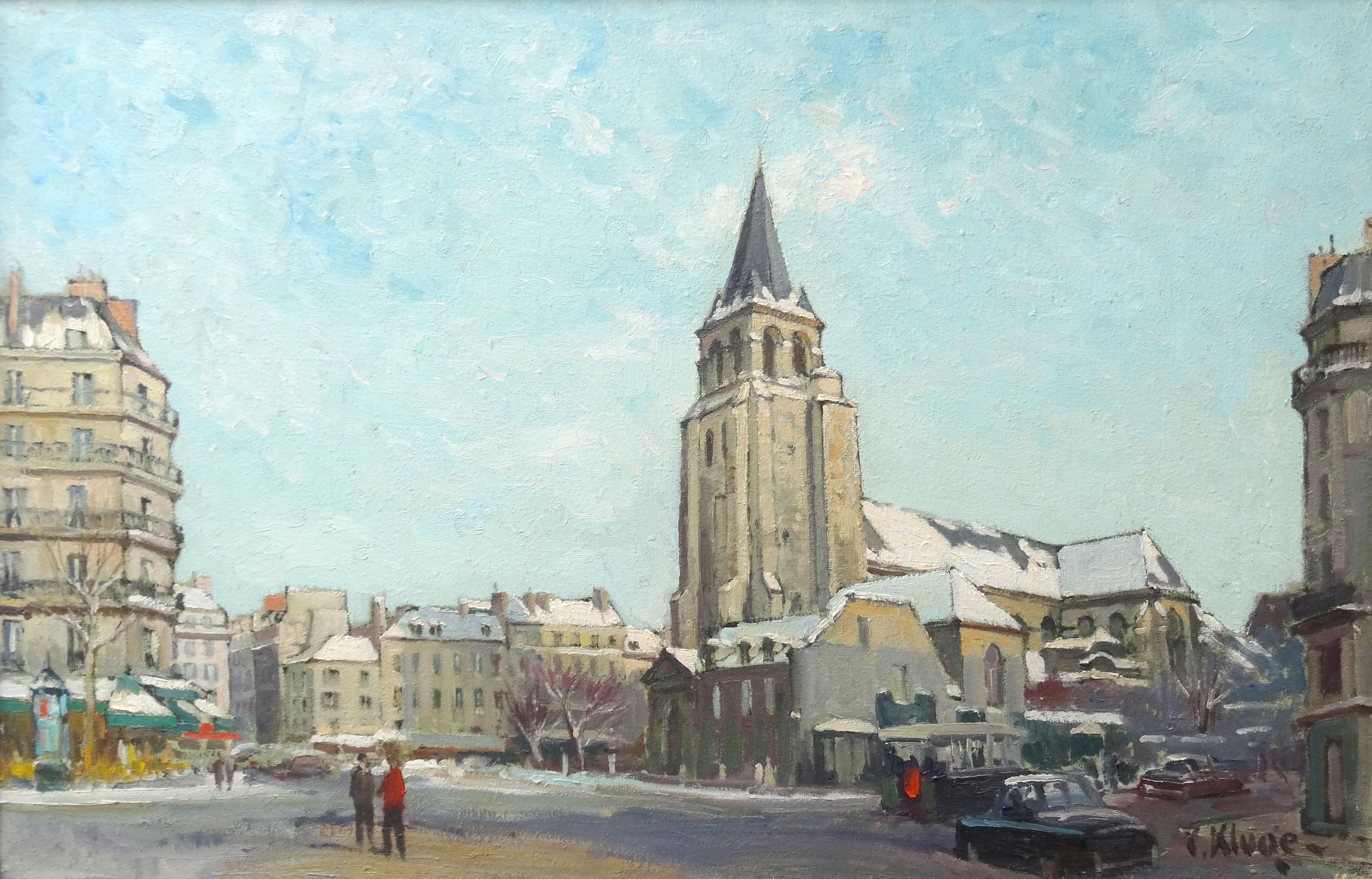 Saint Germain-des-Prés under the snow. Oil on canvas, 60x92 cm