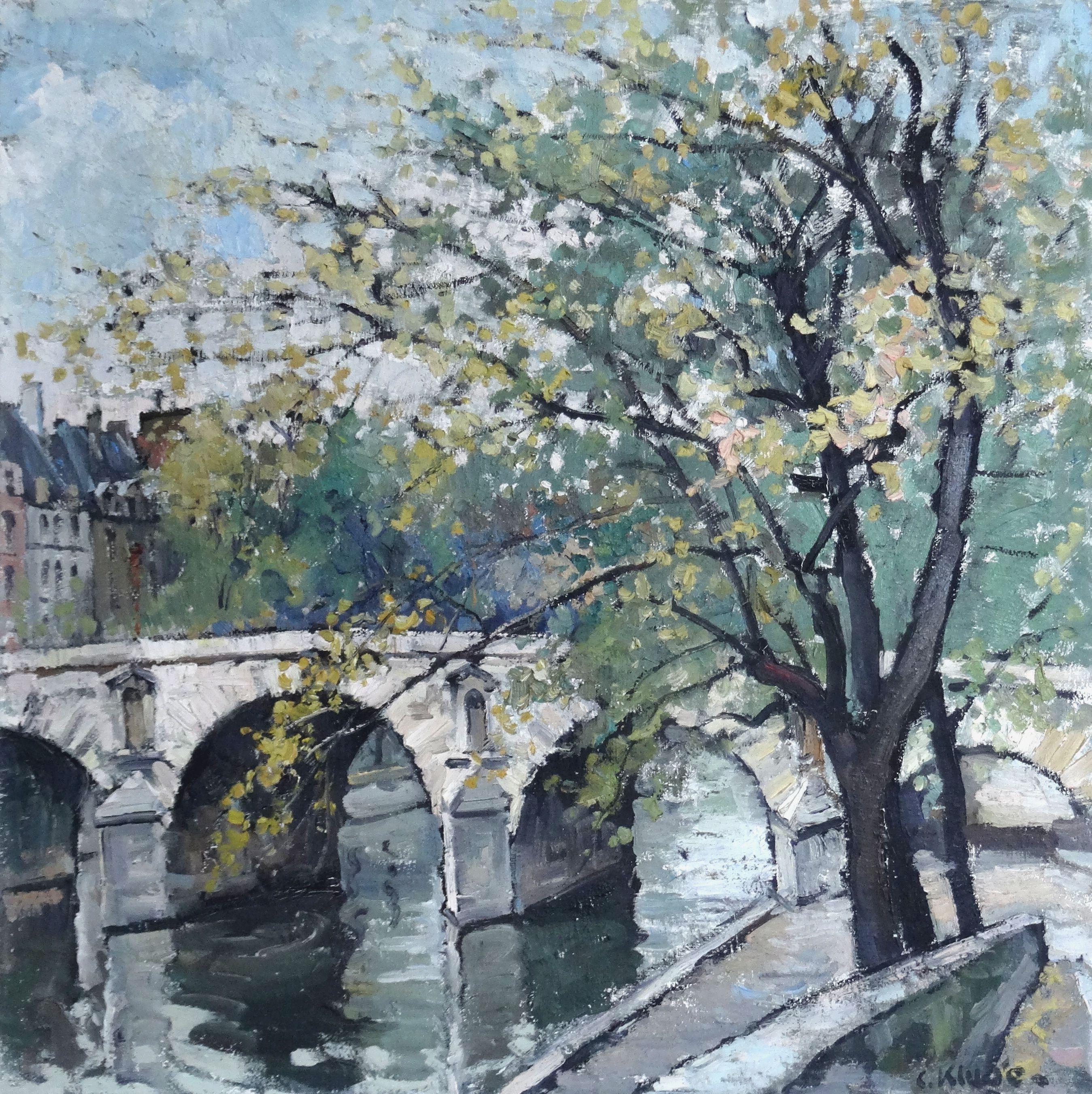 View of the Pont Marie in Paris. Oil, canvas, 73 x 72 cm - Painting by Constantine Kluge
