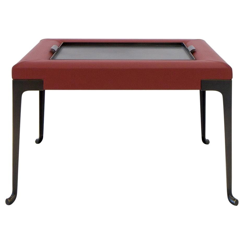 Constantine Leather Ottoman with Tray, Bronze Age Collection by Mark Zeff For Sale