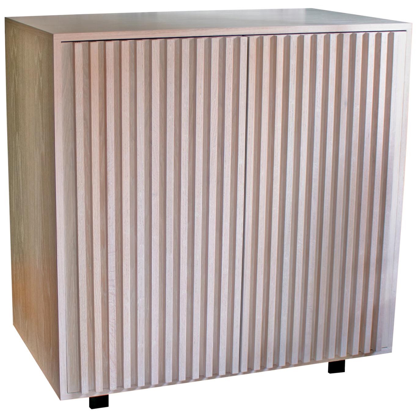 Constantine Oak Storage Cabinet with Slatted Doors in Silver/Grey Finish