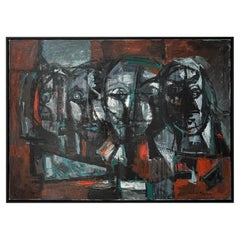 Peinture à l'huile abstraite "Idols" de Constantine Pougialis, 1962 