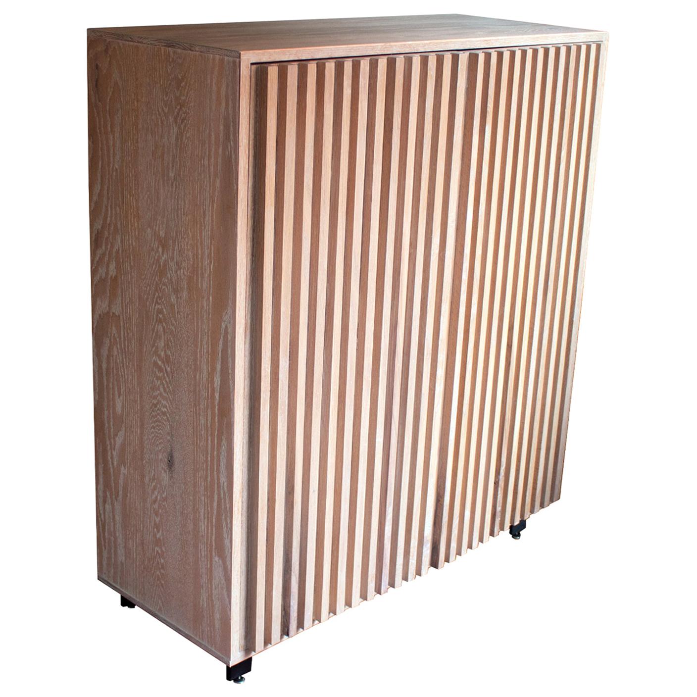 Constantine Solid Oak Cabinet with Slatted Doors in White Finish For Sale