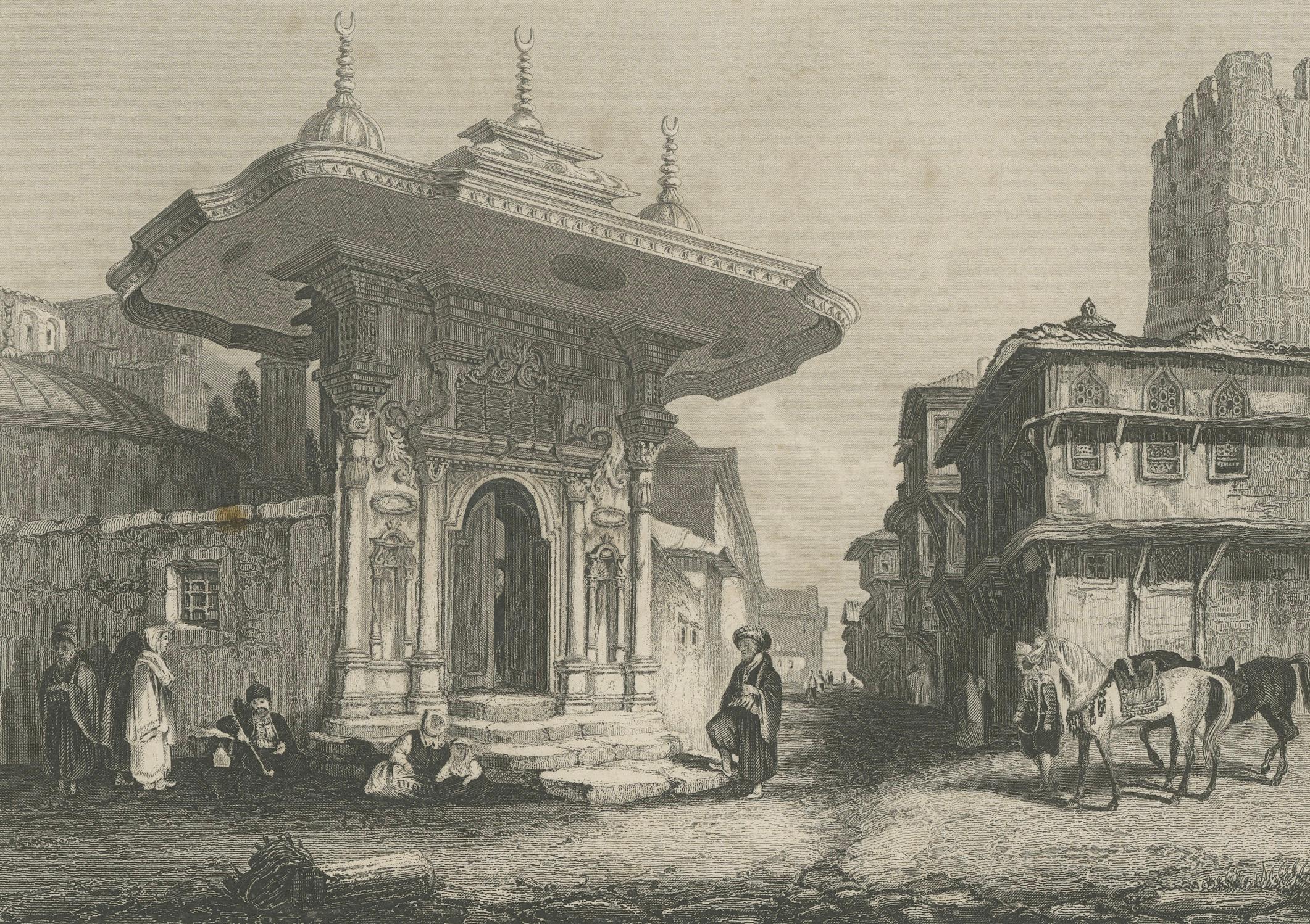 Constantinopel Osmanische Straßenszene Antiker holländischer Kupferstich um 1870 im Zustand „Gut“ im Angebot in Langweer, NL