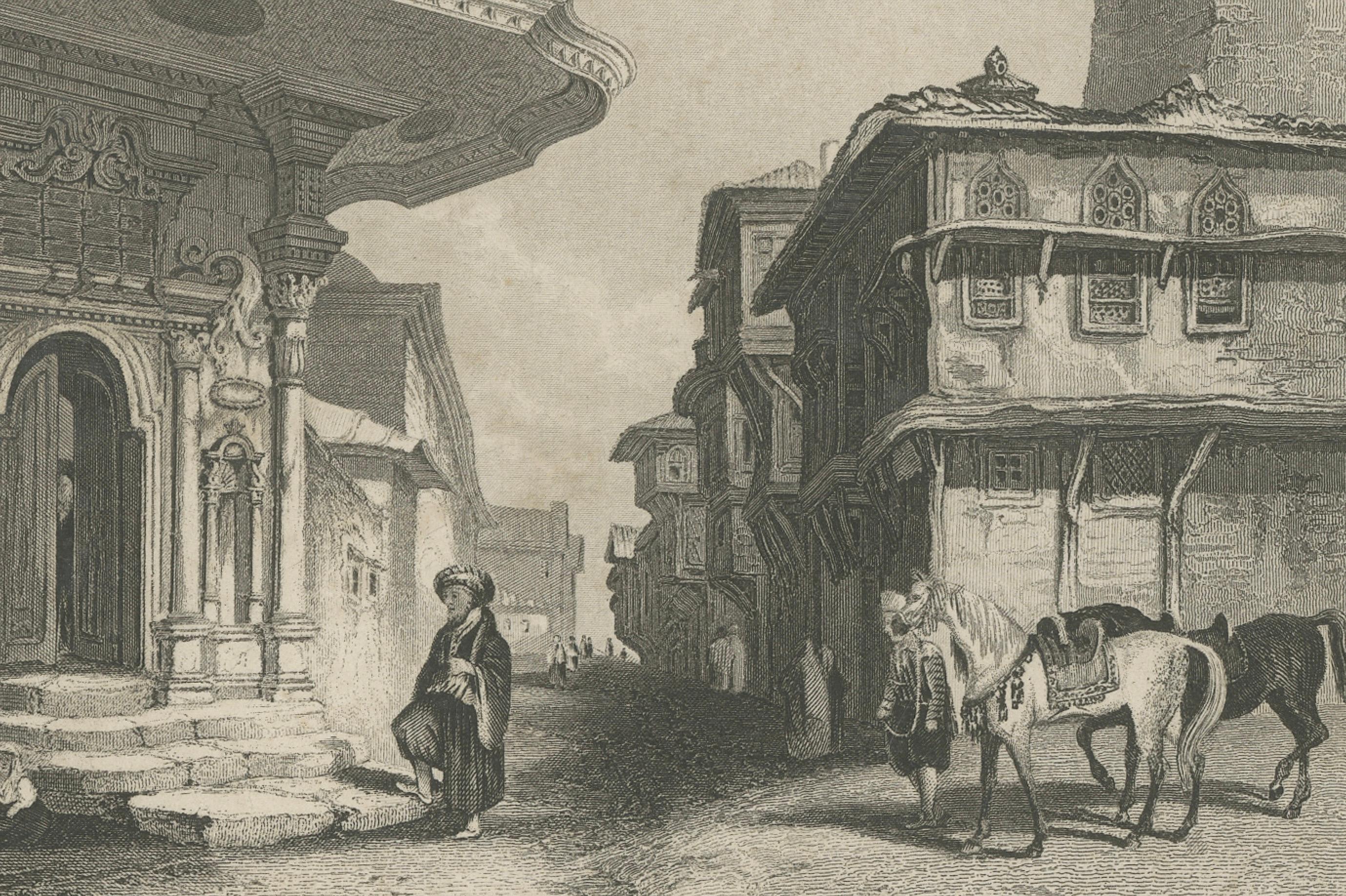Constantinopel Osmanische Straßenszene Antiker holländischer Kupferstich um 1870 (Papier) im Angebot