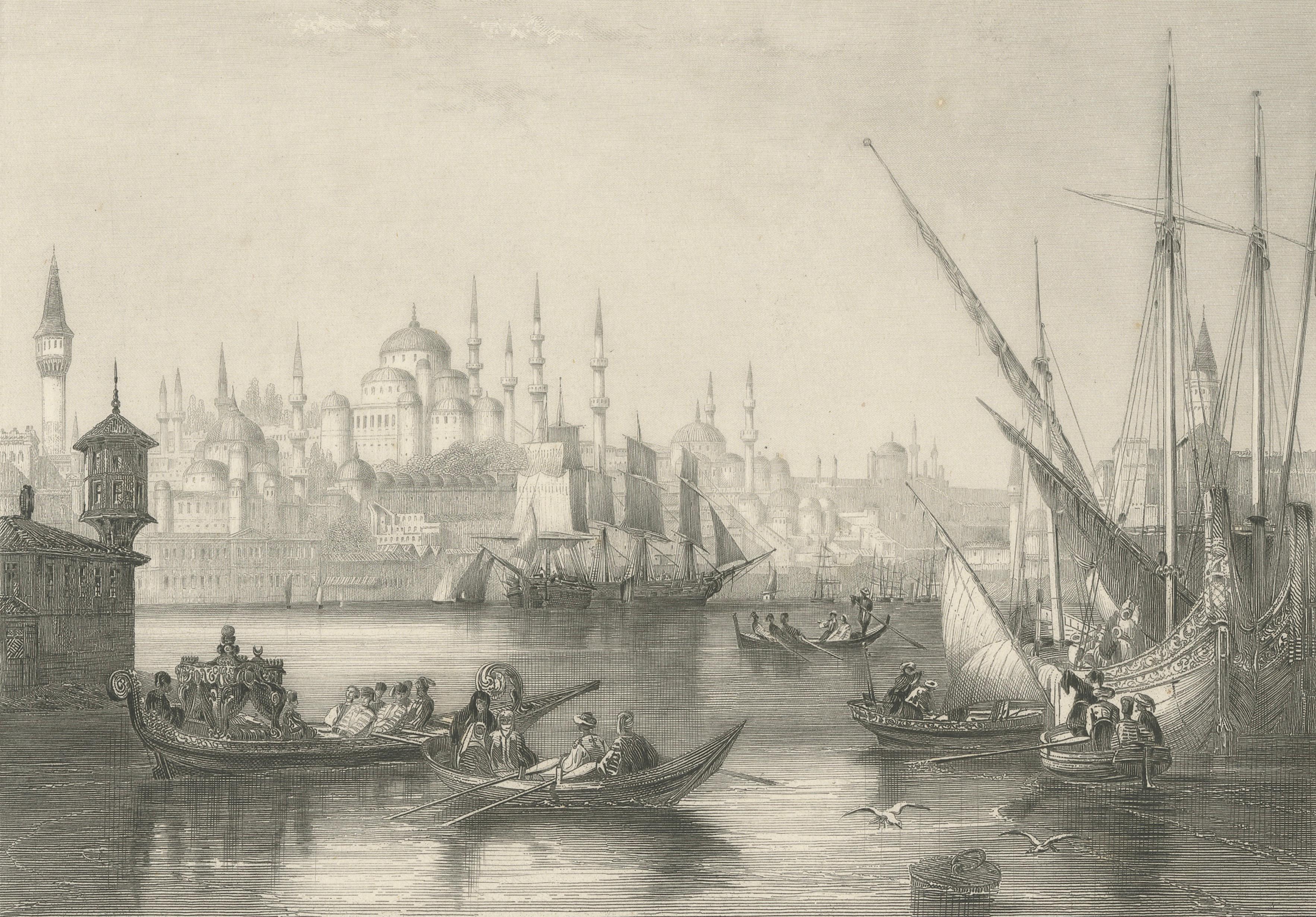 Constantinople Harbor View with Ottoman Boats by Rouargue Frères, c.1860