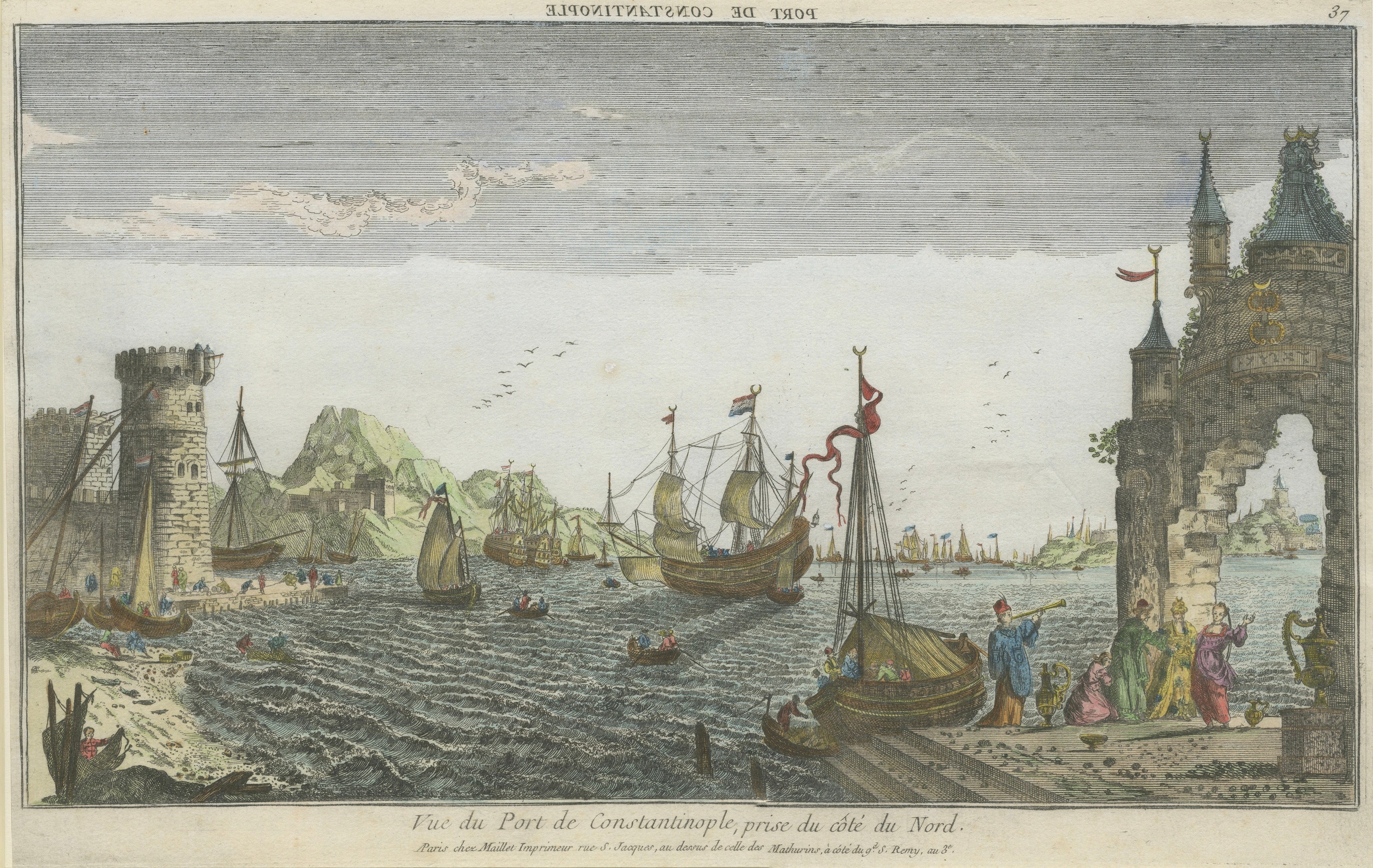 Constantinople Harbor Vue d’Optique by Jacques Chéreau, c.1760