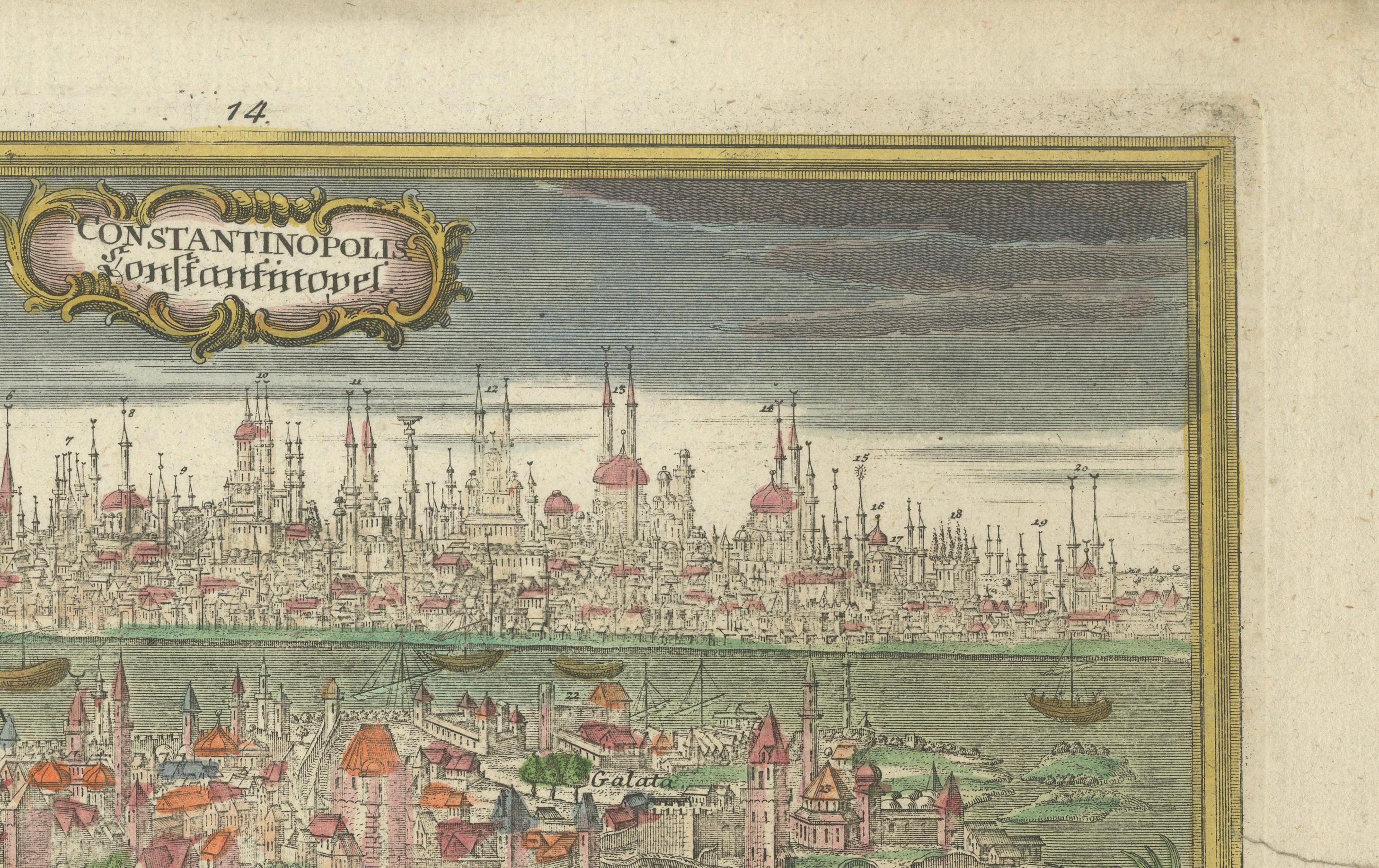 Constantinopla (Estambul) - Vista de la ciudad por Werner y Gläser, Augsburgo ca.1730 Alemán en venta