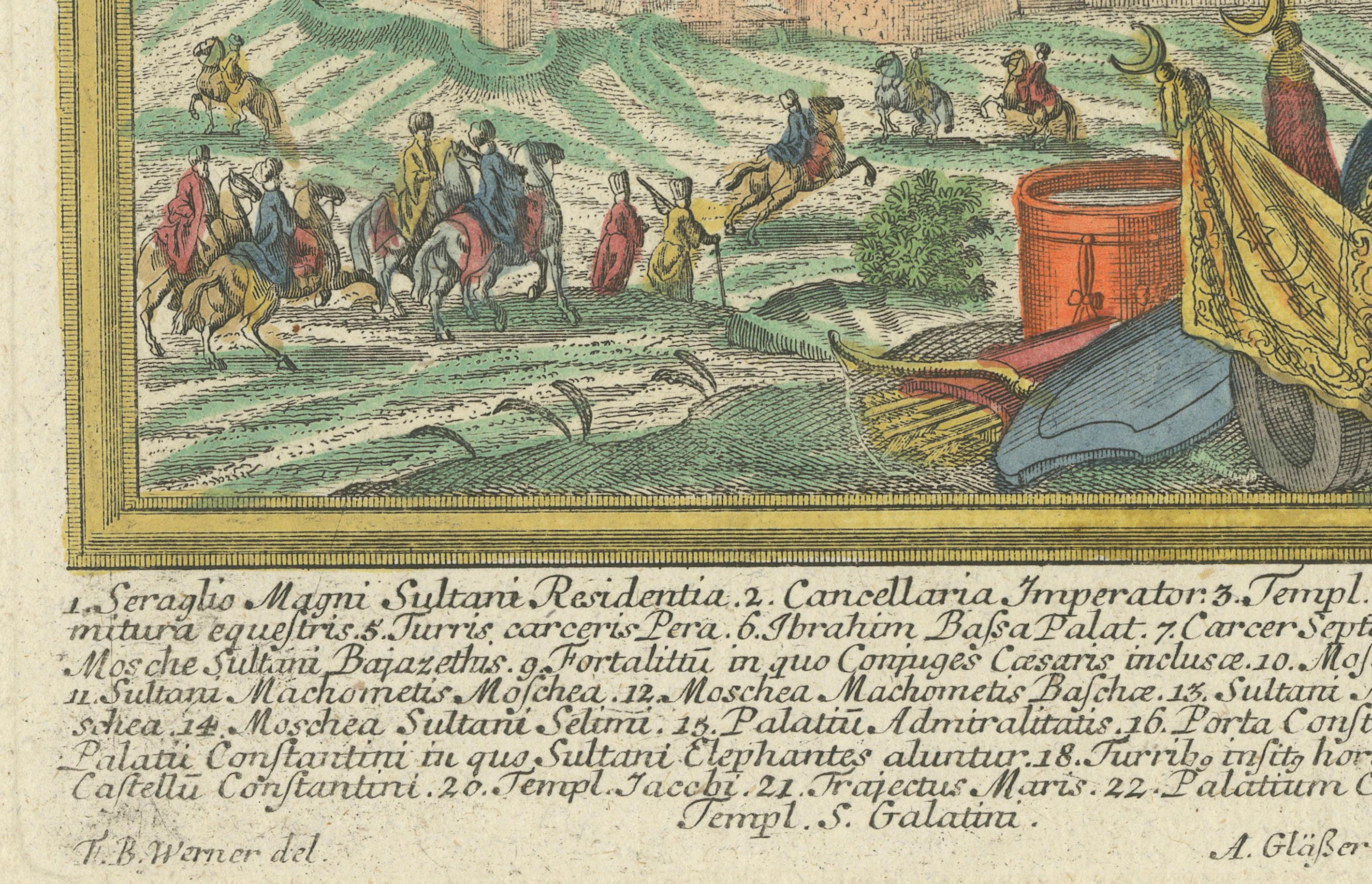 Constantinopla (Estambul) - Vista de la ciudad por Werner y Gläser, Augsburgo ca.1730 Papel en venta