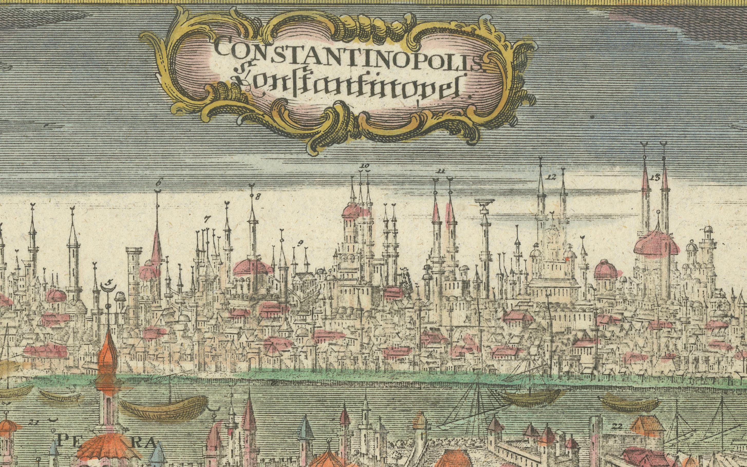 Constantinopla (Estambul) - Vista de la ciudad por Werner y Gläser, Augsburgo ca.1730 en venta 2