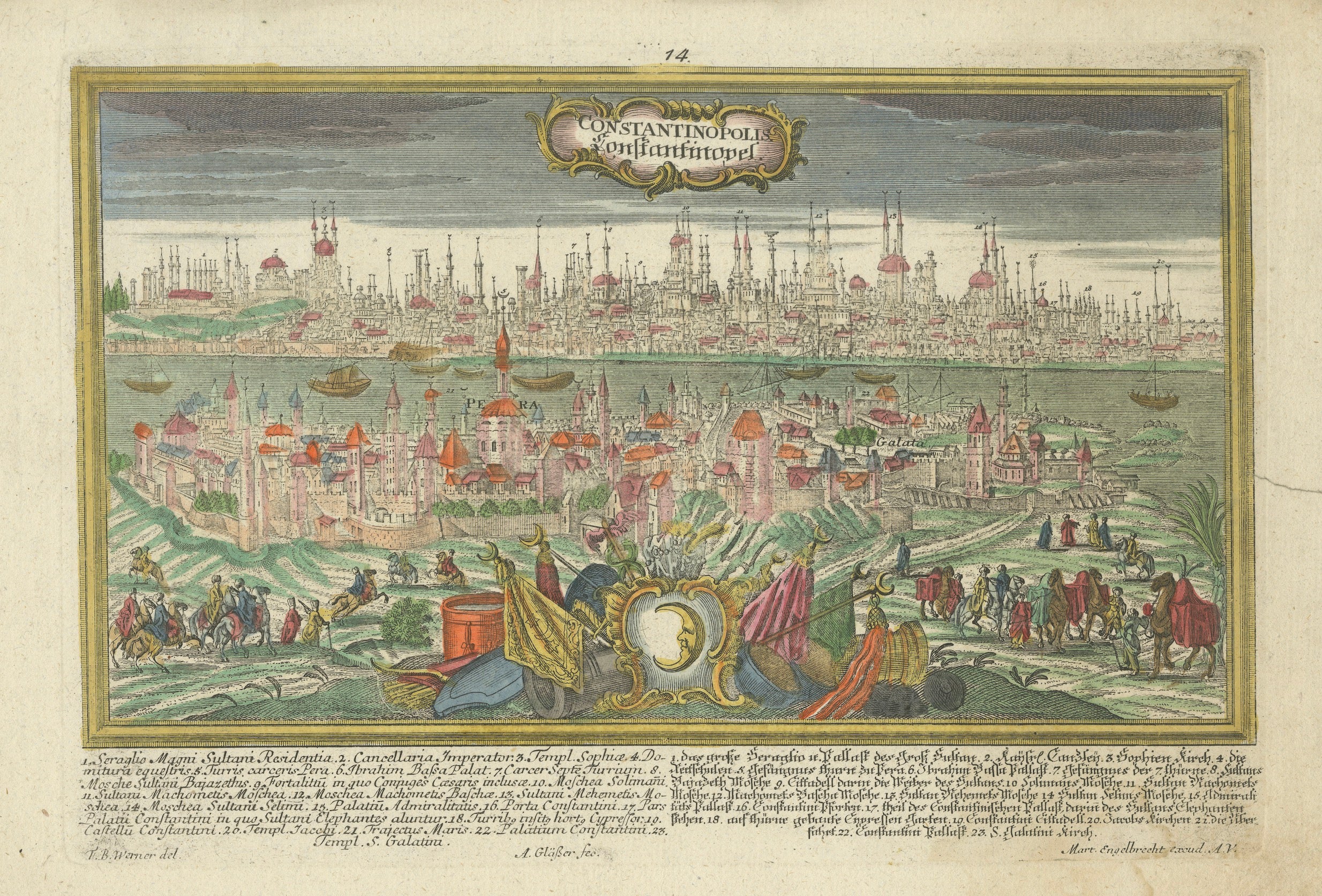 Constantinopla (Estambul) - Vista de la ciudad por Werner y Gläser, Augsburgo ca.1730 en venta