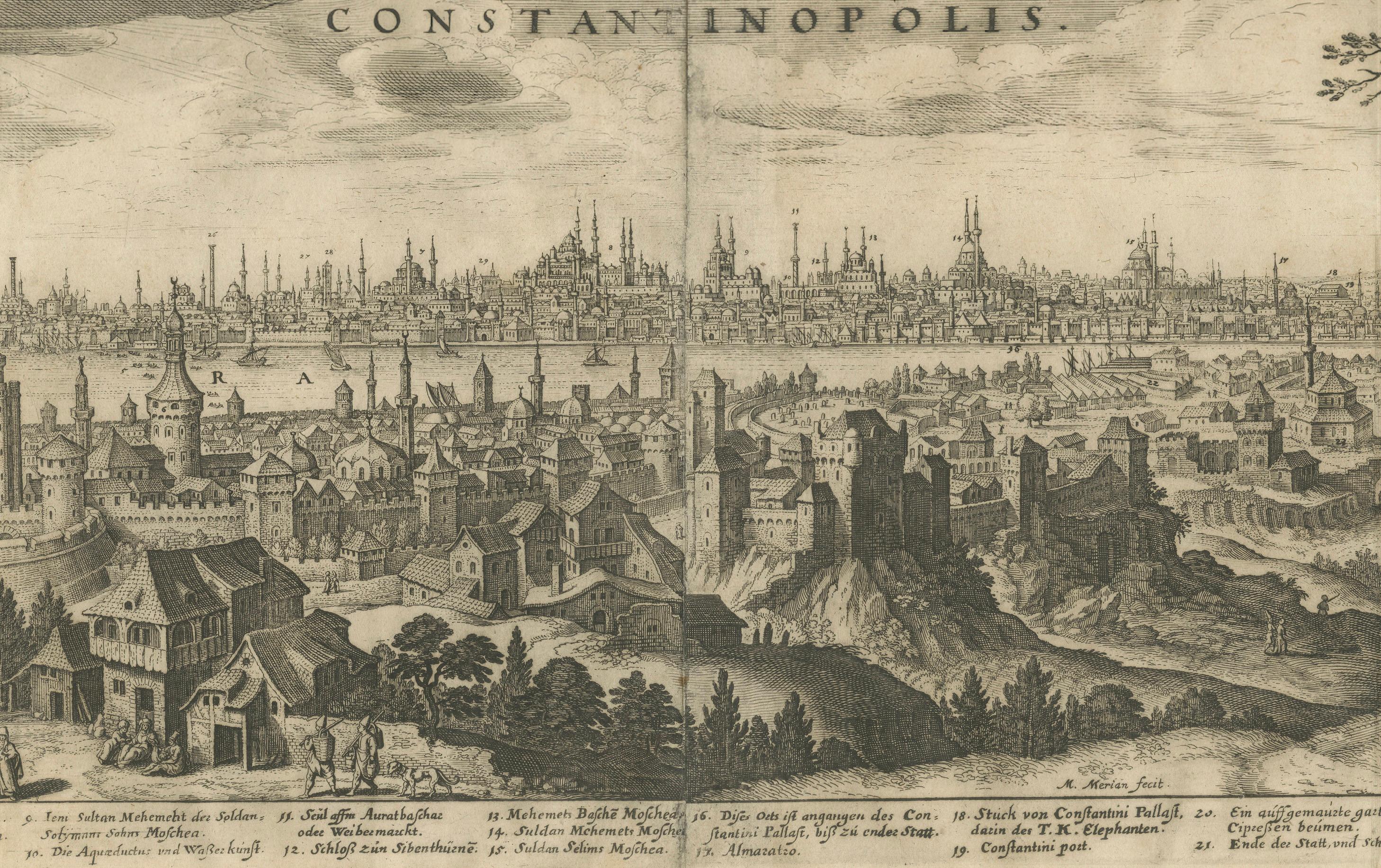 Constantinopla - Grabado panorámico de Matthäus Merian the Elder, 1635 en venta 4