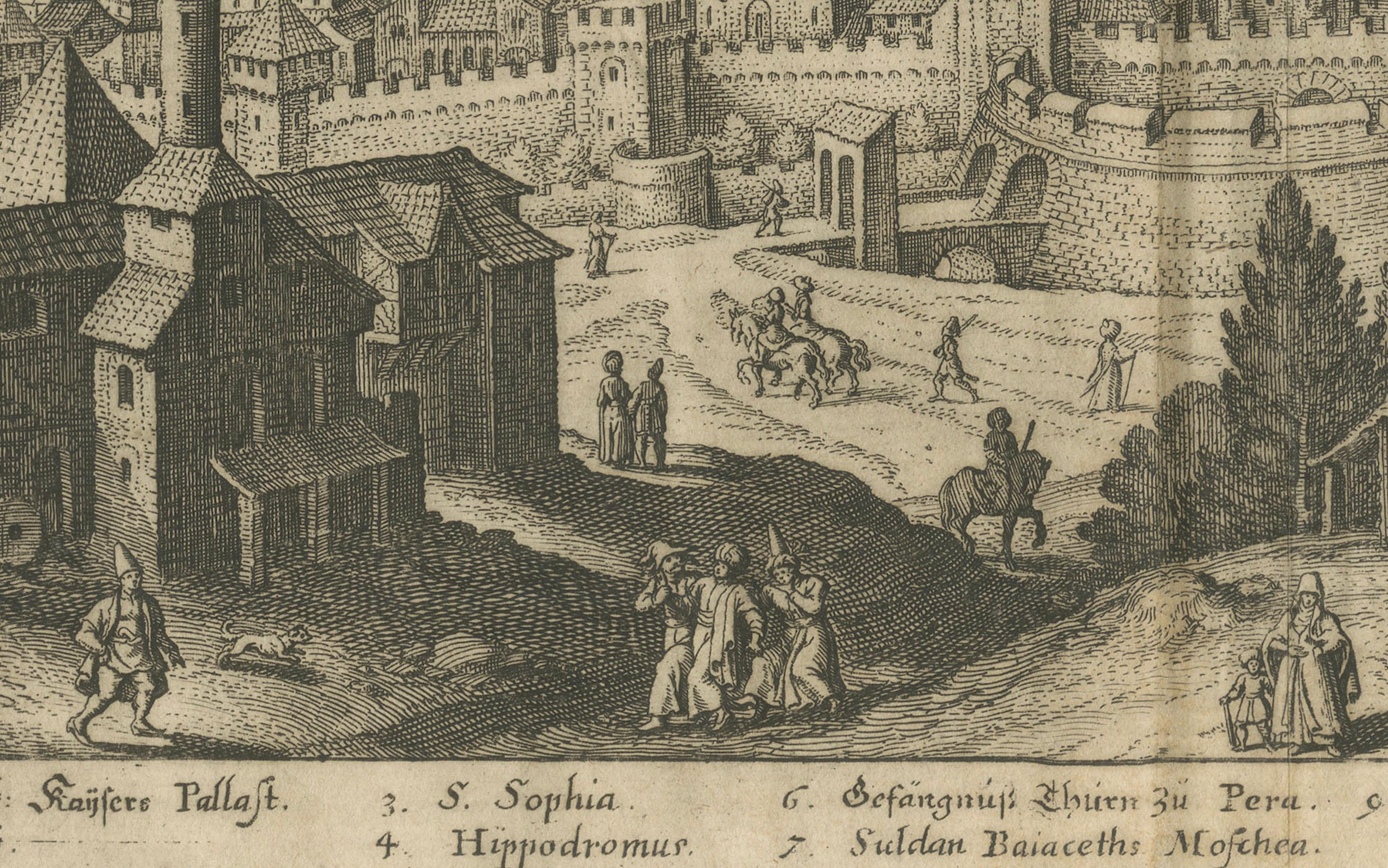 Constantinopla - Grabado panorámico de Matthäus Merian the Elder, 1635 Alemán en venta