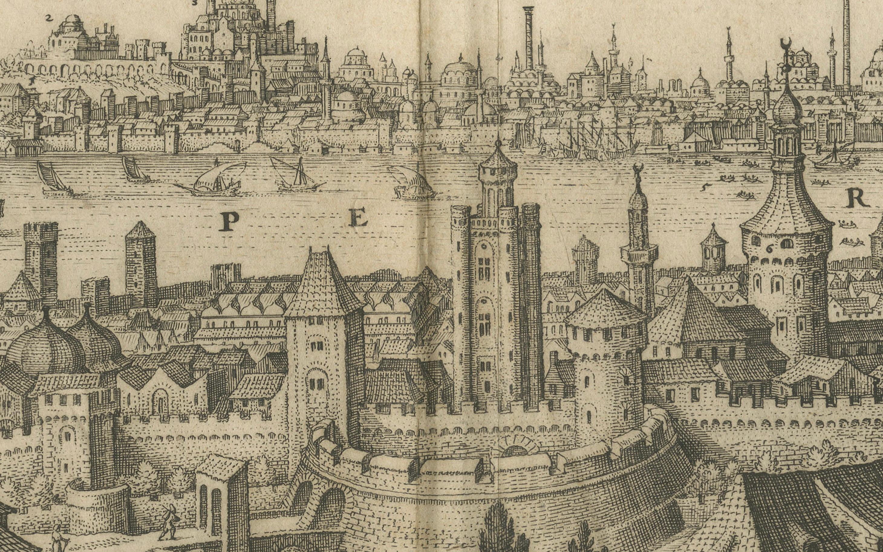 Constantinopla - Grabado panorámico de Matthäus Merian the Elder, 1635 siglo XVII en venta