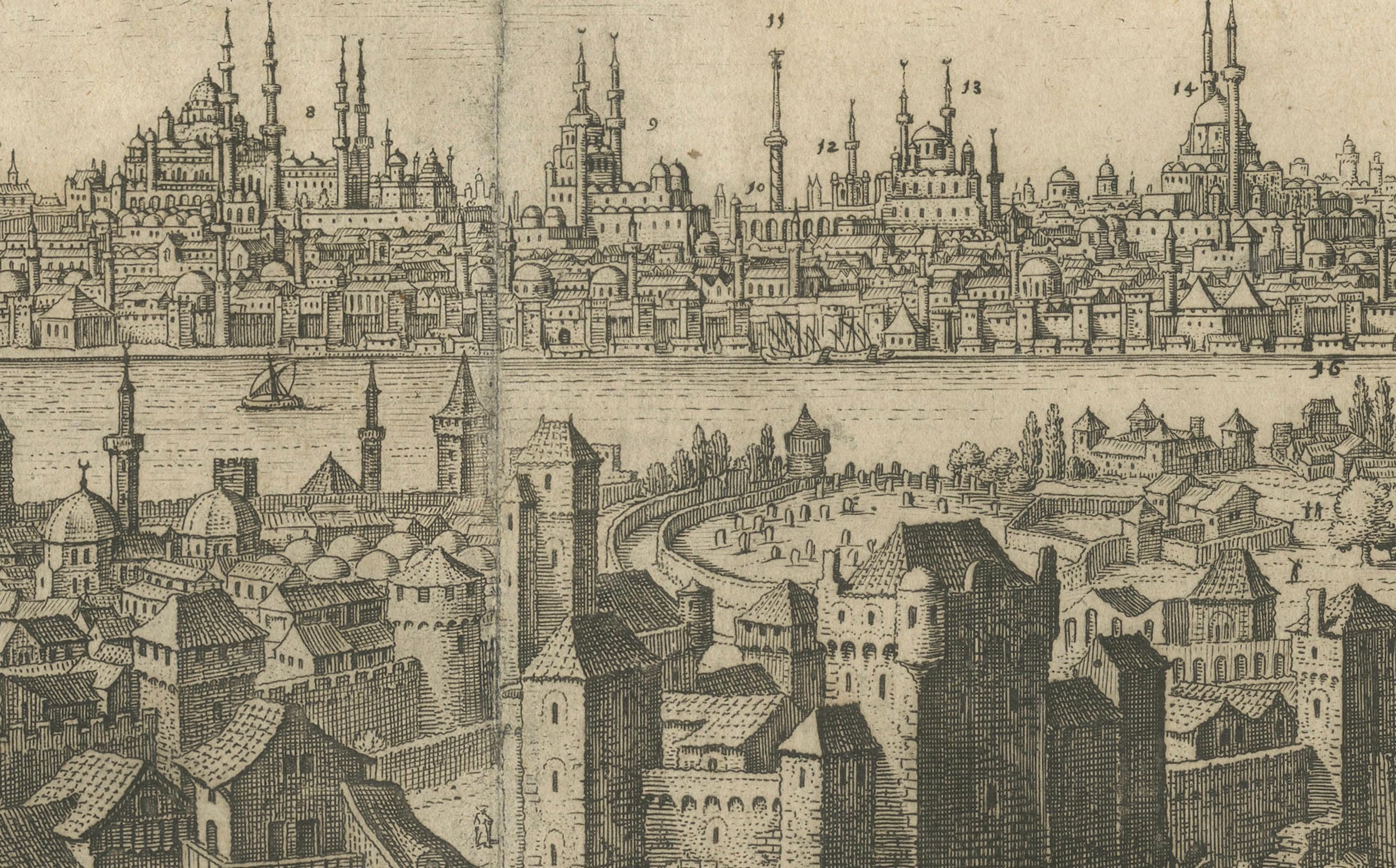 Constantinopla - Grabado panorámico de Matthäus Merian the Elder, 1635 Papel en venta