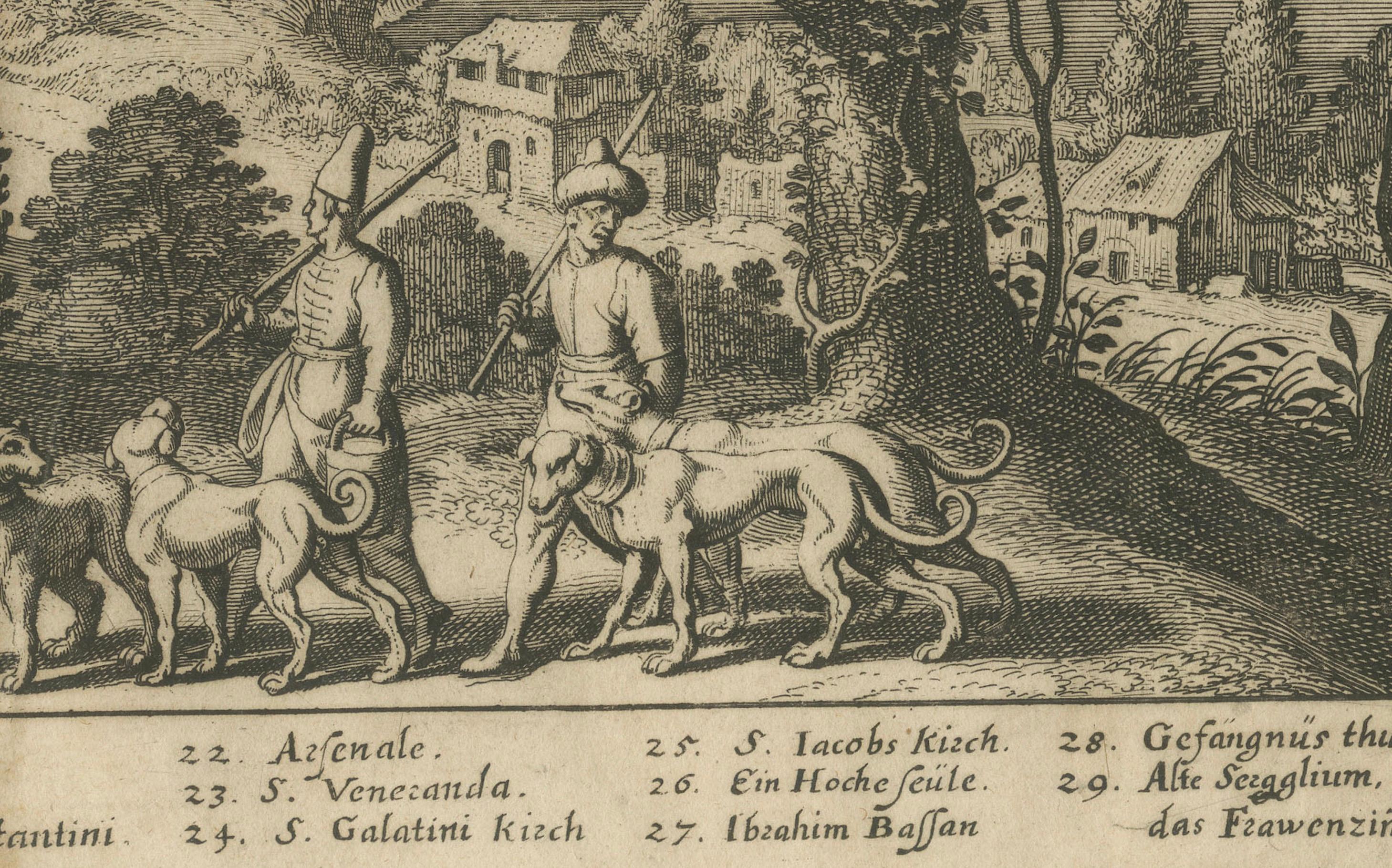 Constantinopla - Grabado panorámico de Matthäus Merian the Elder, 1635 en venta 2