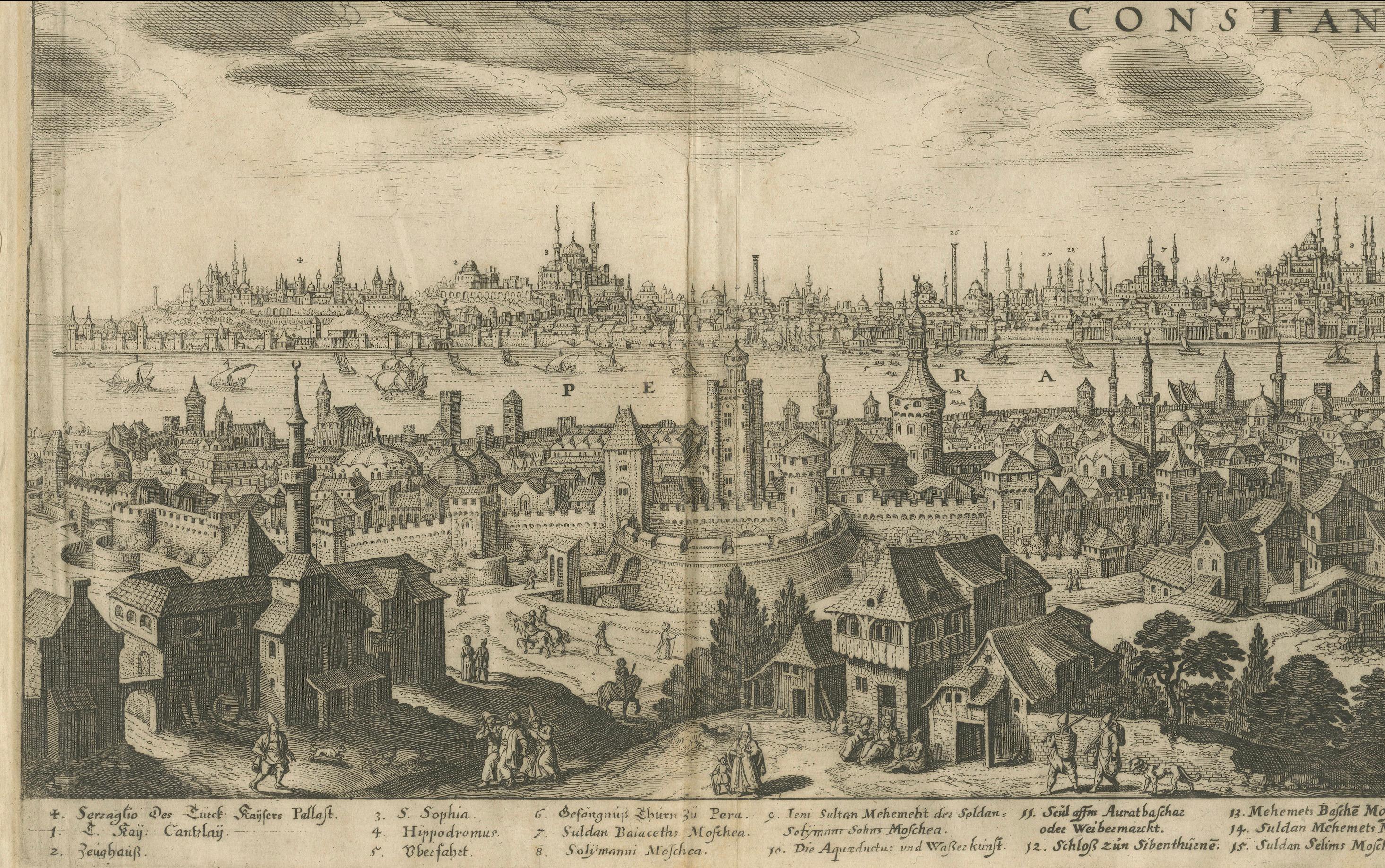 Constantinopla - Grabado panorámico de Matthäus Merian the Elder, 1635 en venta 3