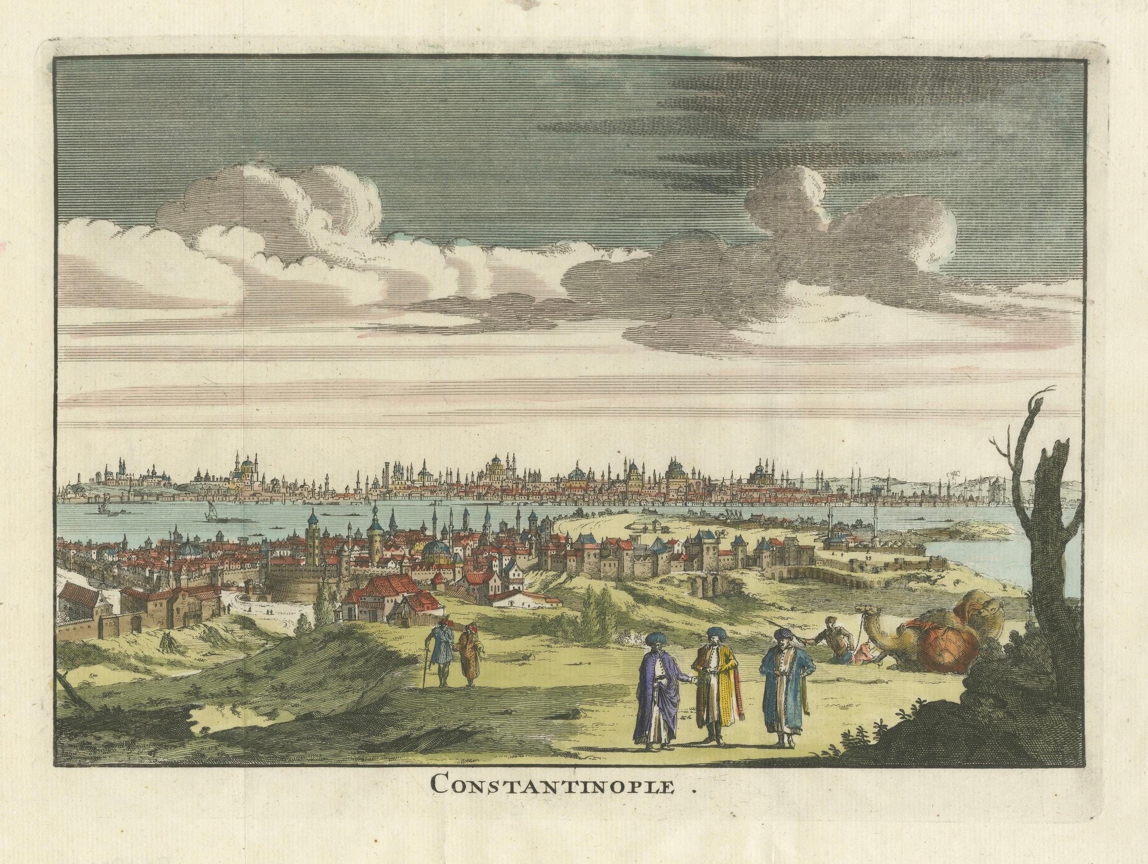 Constantinopla - Grabado panorámico coloreado a mano, Augsburgo, hacia 1720 en venta 1