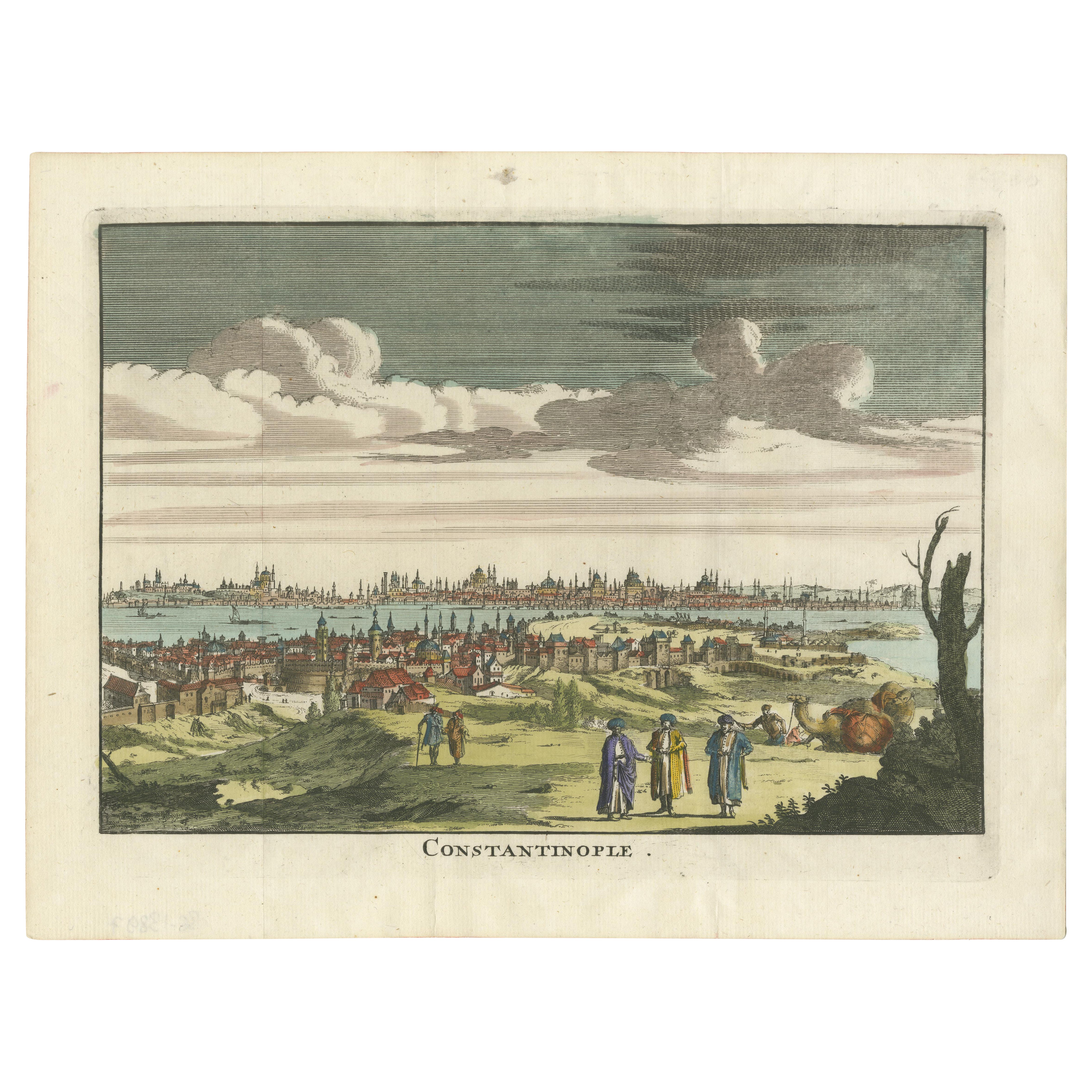 Costantinopoli - Incisione panoramica colorata a mano, Augsburg, 1720 circa in vendita