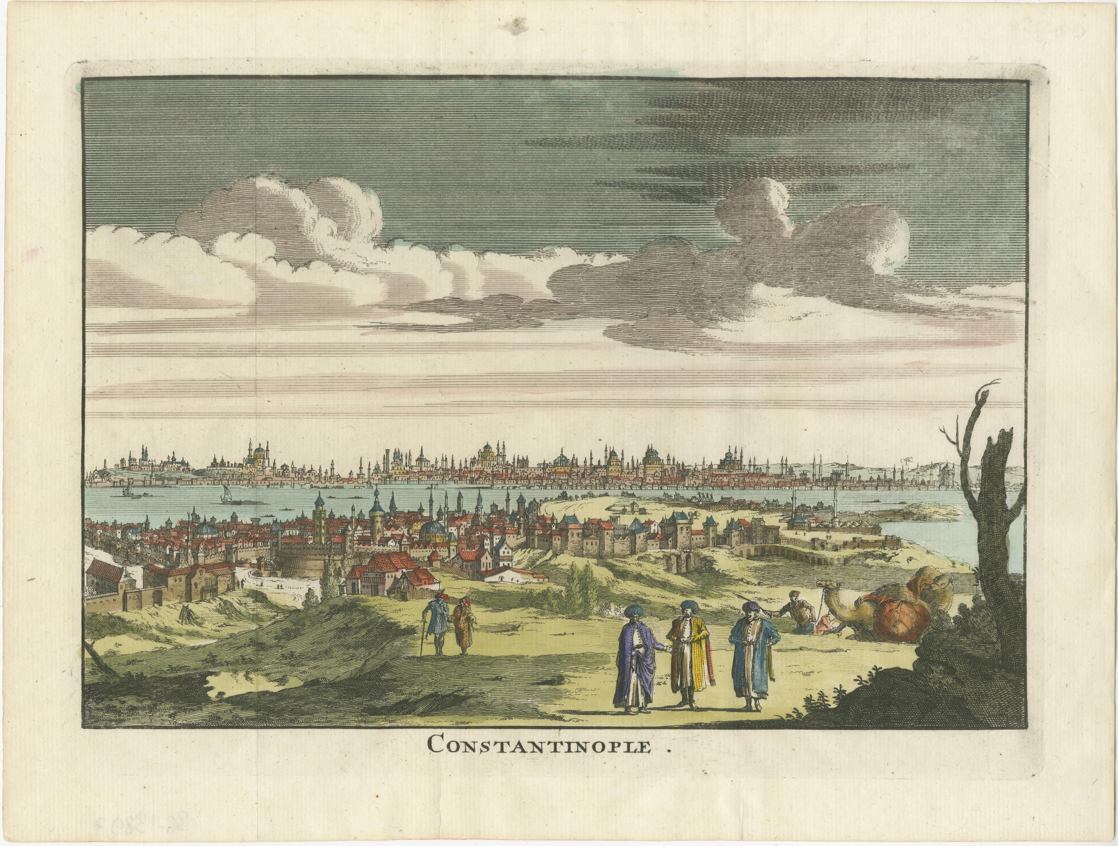 Constantinopla - Grabado panorámico coloreado a mano, Augsburgo, hacia 1720 en venta