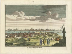 Constantinopla - Grabado panorámico coloreado a mano, Augsburgo, hacia 1720