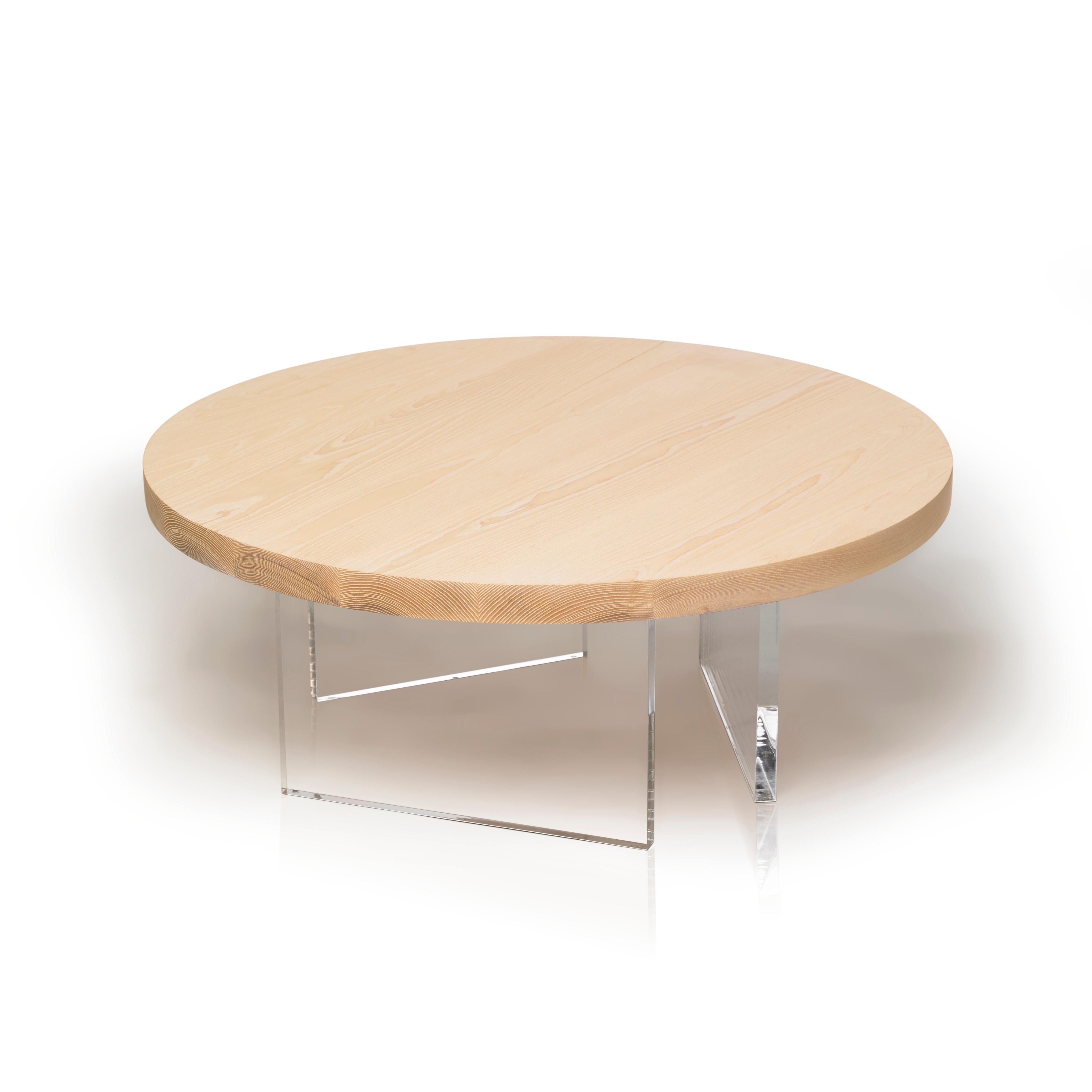 Modern Constantinople Round Wood Coffee Table in Torched Oak by Autonomous Furniture For Sale