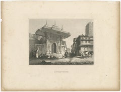 Constantinople Street Scene - Antique Print, Ottoman Fountain, 1850