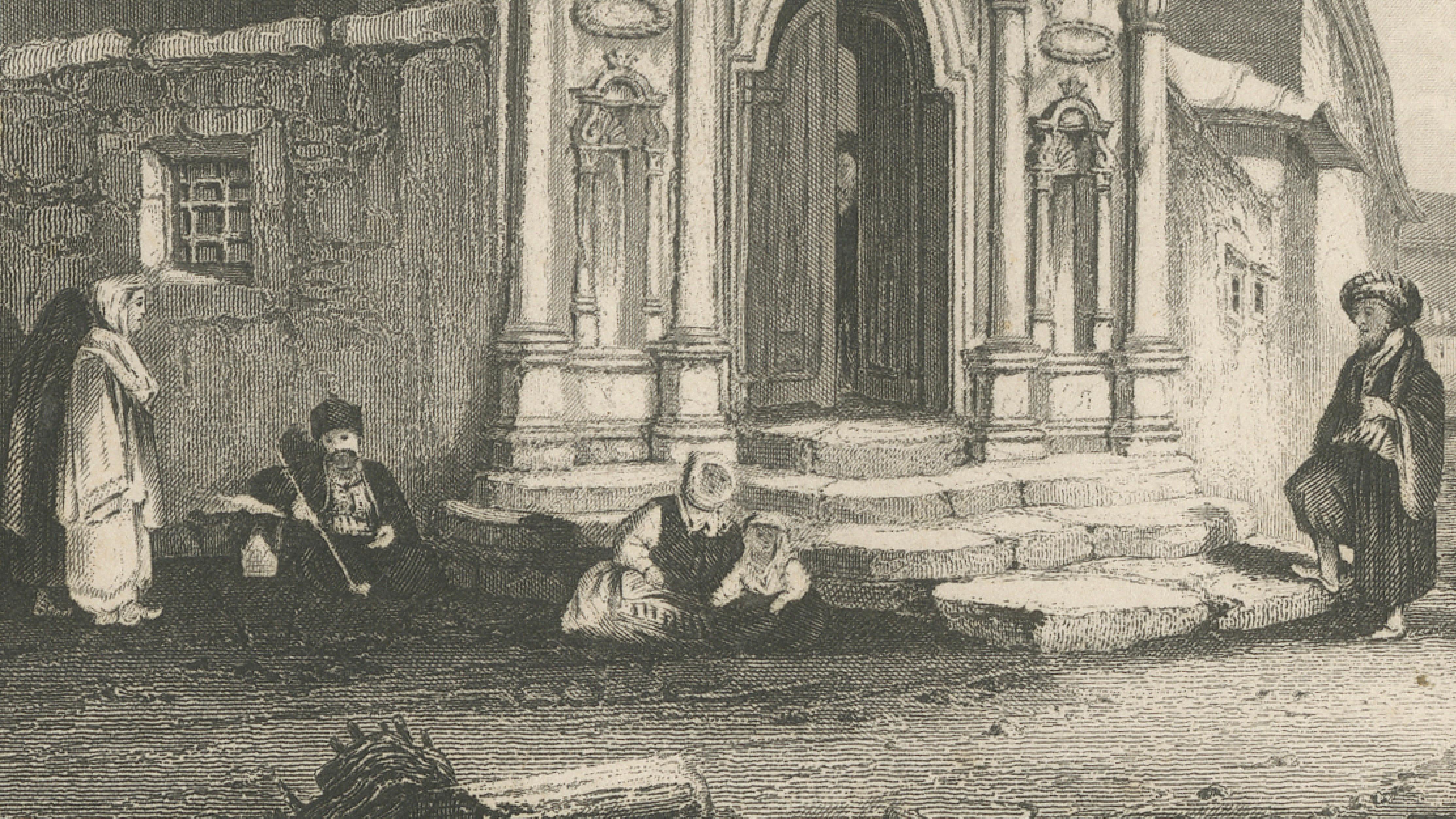 Constantinople Street Scene - Antique Print, Ottoman Fountain, 1850