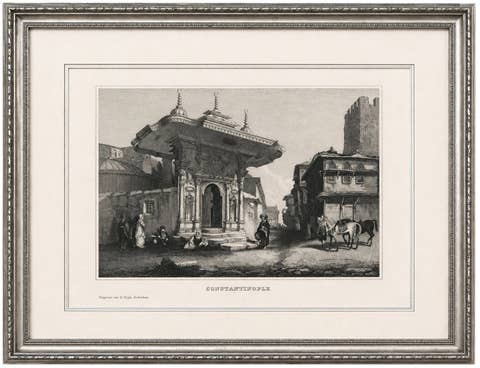 Constantinople Street Scene - Antique Print, Ottoman Fountain, 1850