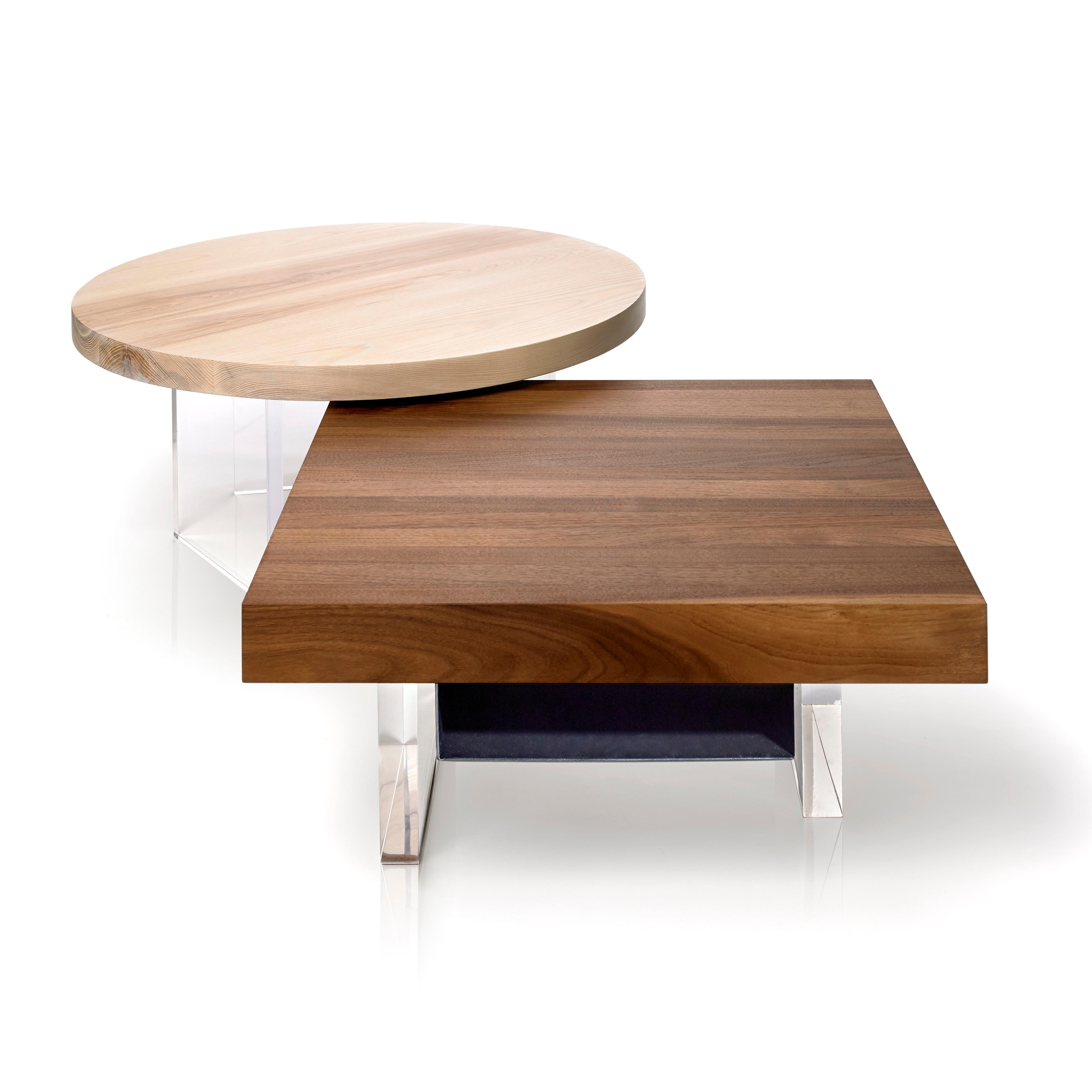 Constantinople Torched Oak Square Acrylic Floating Coffee Table In New Condition For Sale In Victoria, BC